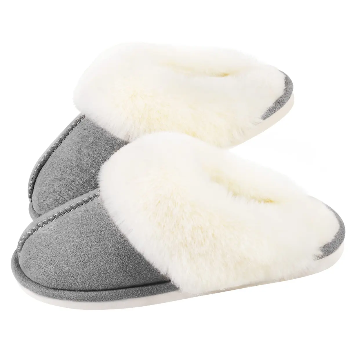 Parlovable Women Slippers with Memory Foam | Fuzzy Warm Indoor Outdoor Anti-Skid Grey 9-10 - main product image