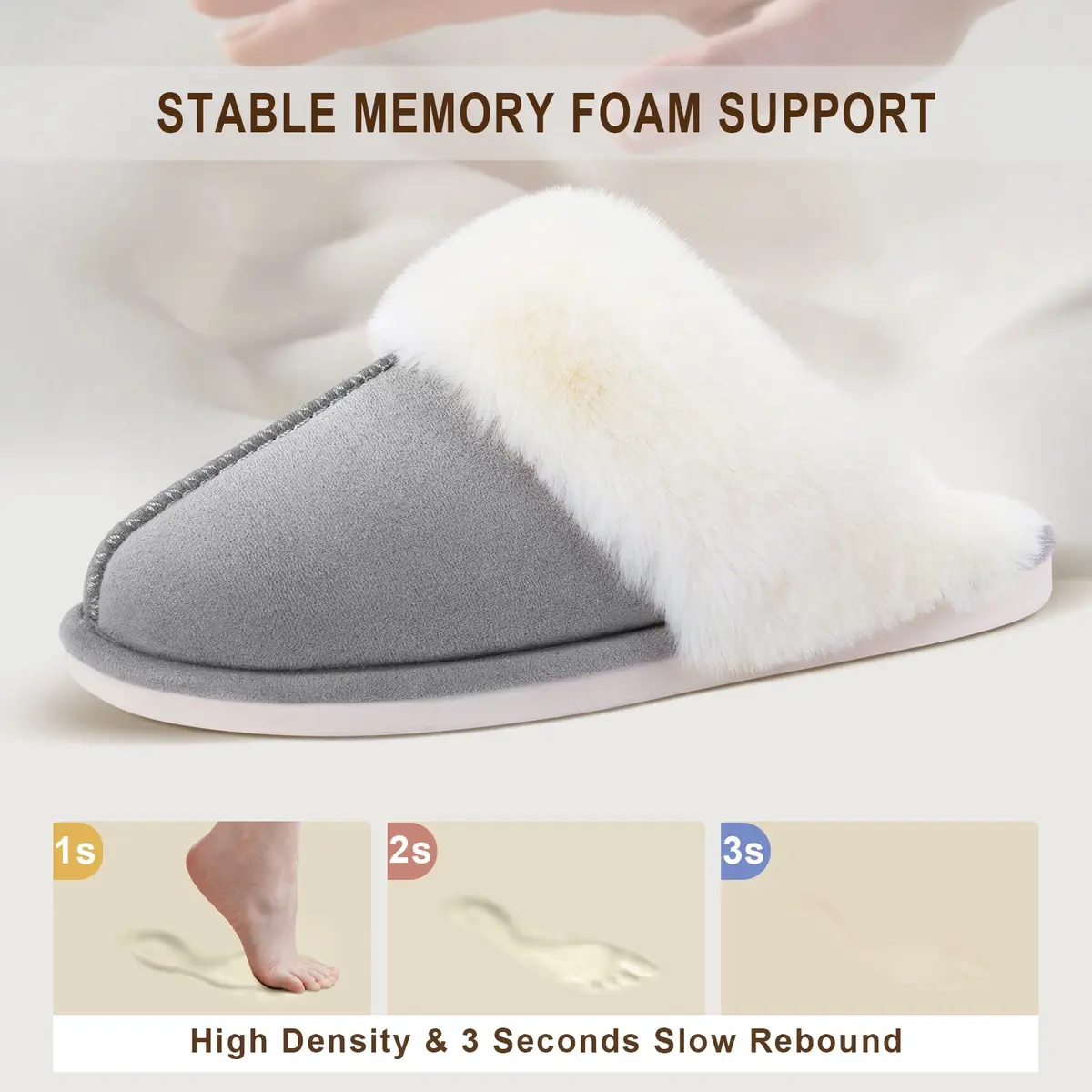 Parlovable Women Slippers with Memory Foam | Fuzzy Warm Indoor Outdoor Anti-Skid Grey 9-10 - view 6