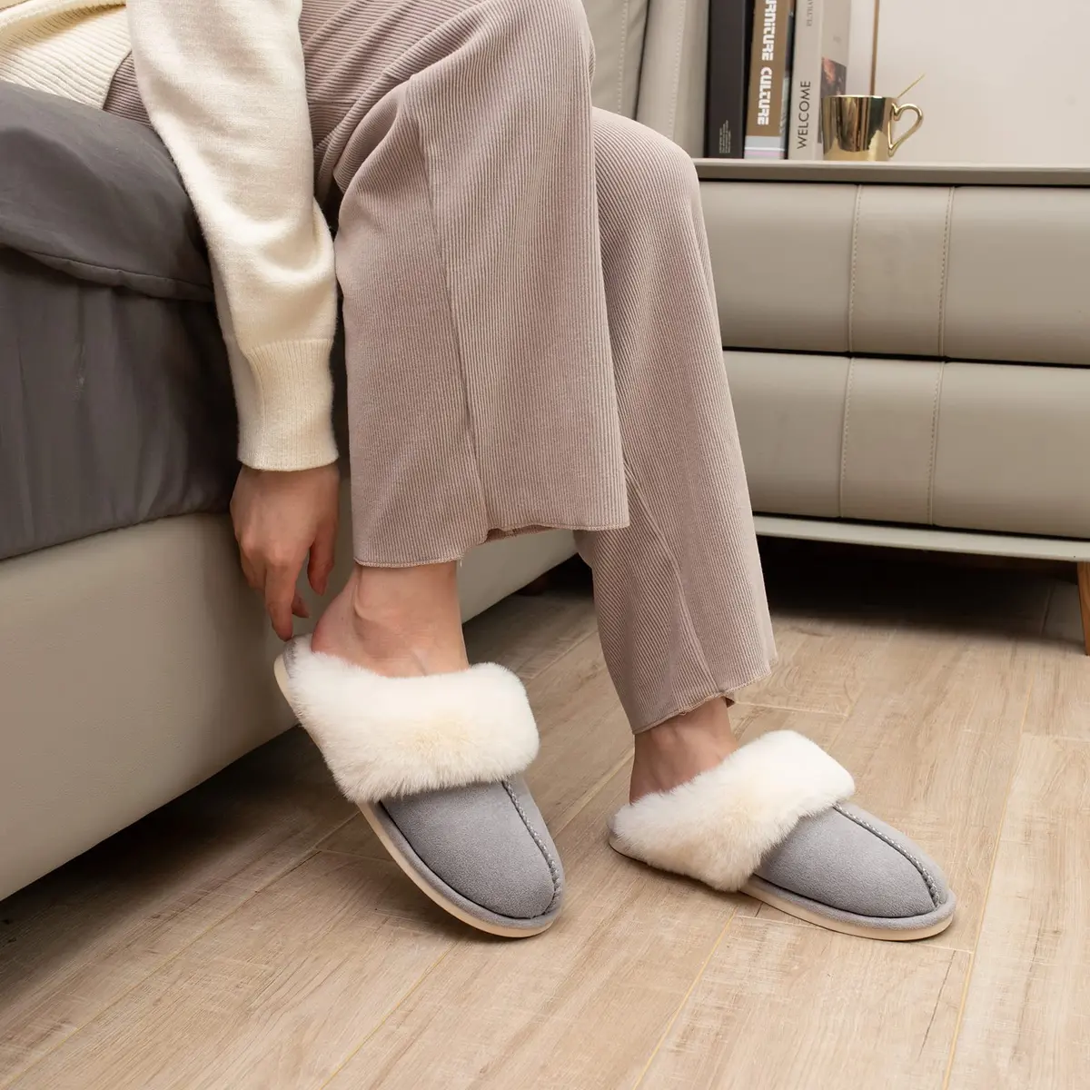 Parlovable Women Slippers with Memory Foam | Fuzzy Warm Indoor Outdoor Anti-Skid Grey 9-10 - view 3
