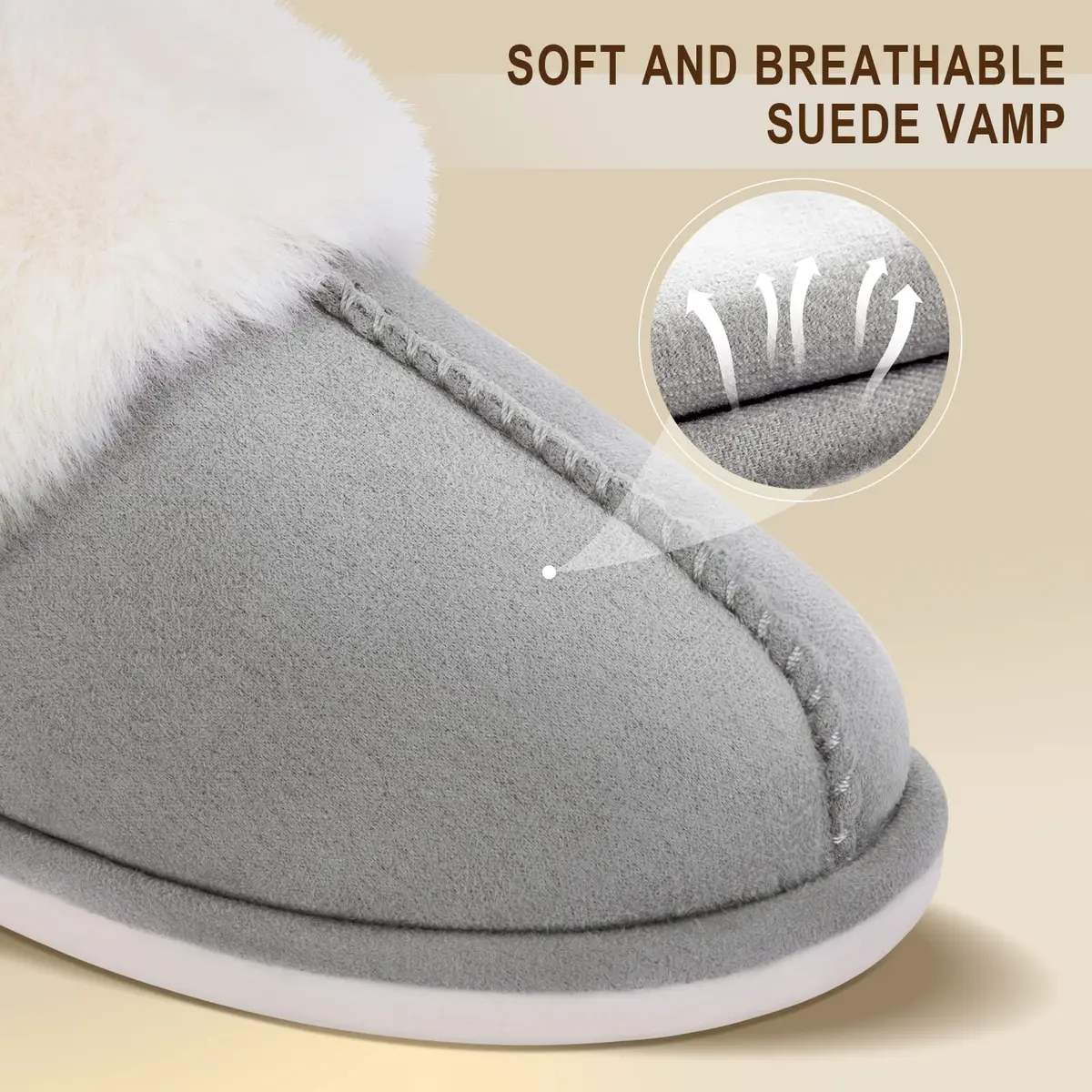 Parlovable Women Slippers with Memory Foam | Fuzzy Warm Indoor Outdoor Anti-Skid Grey 9-10 - view 4