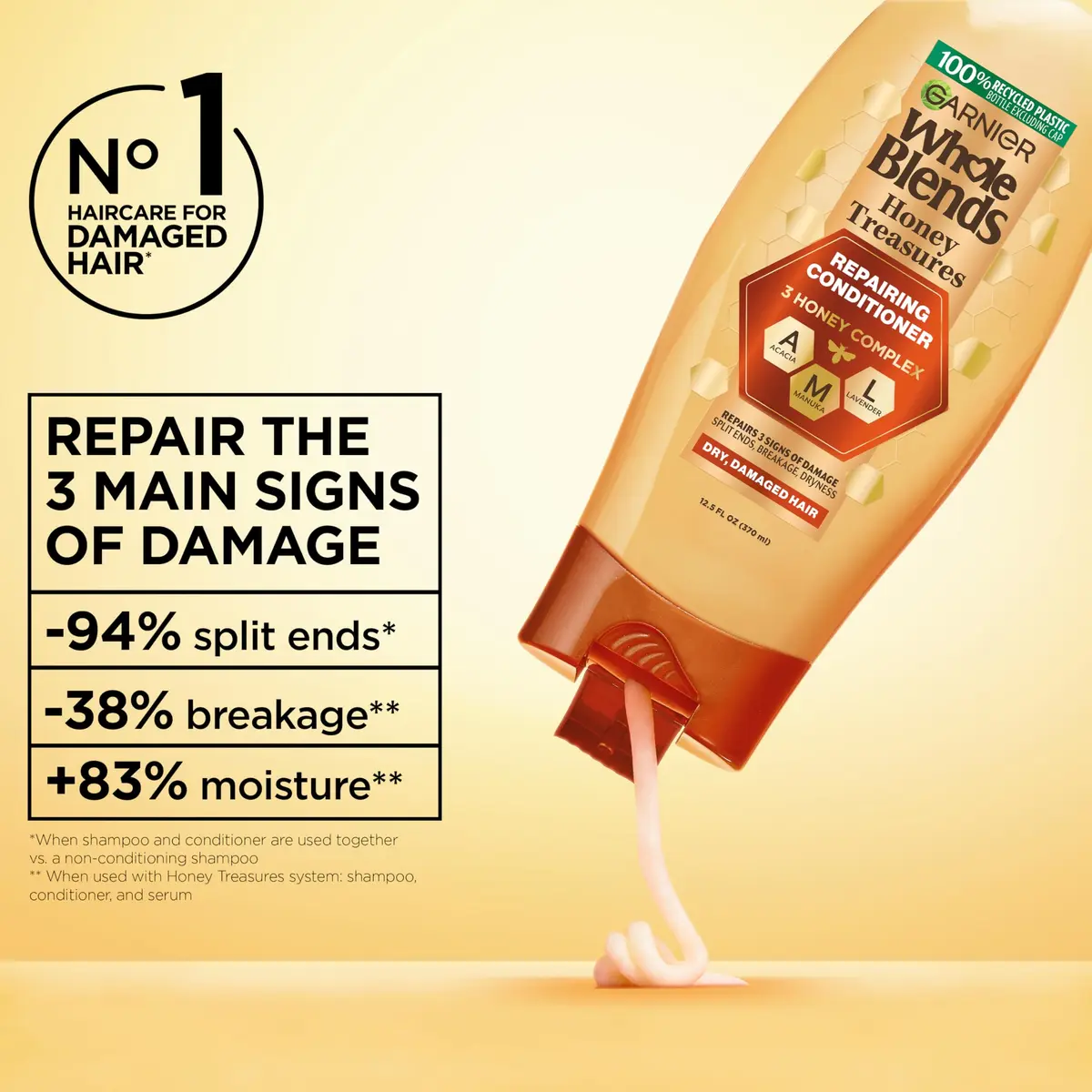 Garnier Whole Blends Honey Treasures Repairing Conditioner 3 Fl Oz | Nourishes & Strengthens Damaged Hair - view 3