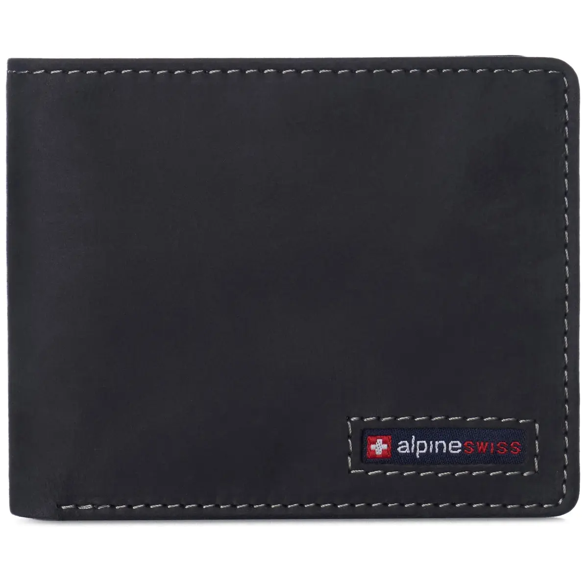 Alpine Swiss Mens Wallet for Men | RFID Protected Leather Bifold | Nubuck Black | 14 Pockets - main product image