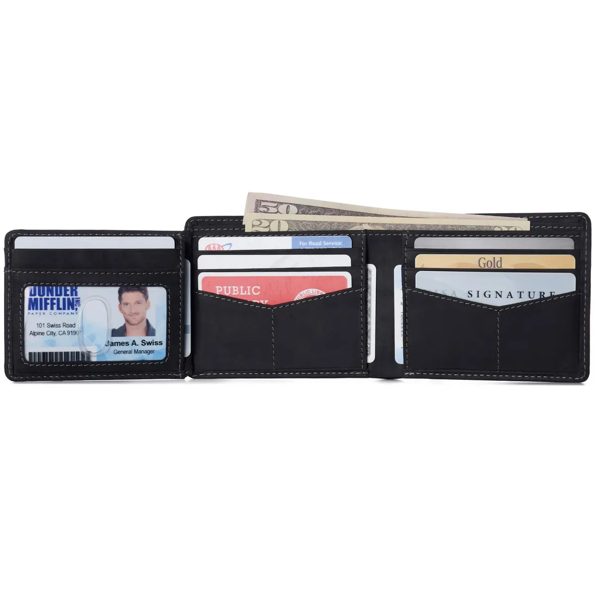 Alpine Swiss Mens Wallet for Men | RFID Protected Leather Bifold | Nubuck Black | 14 Pockets - view 6