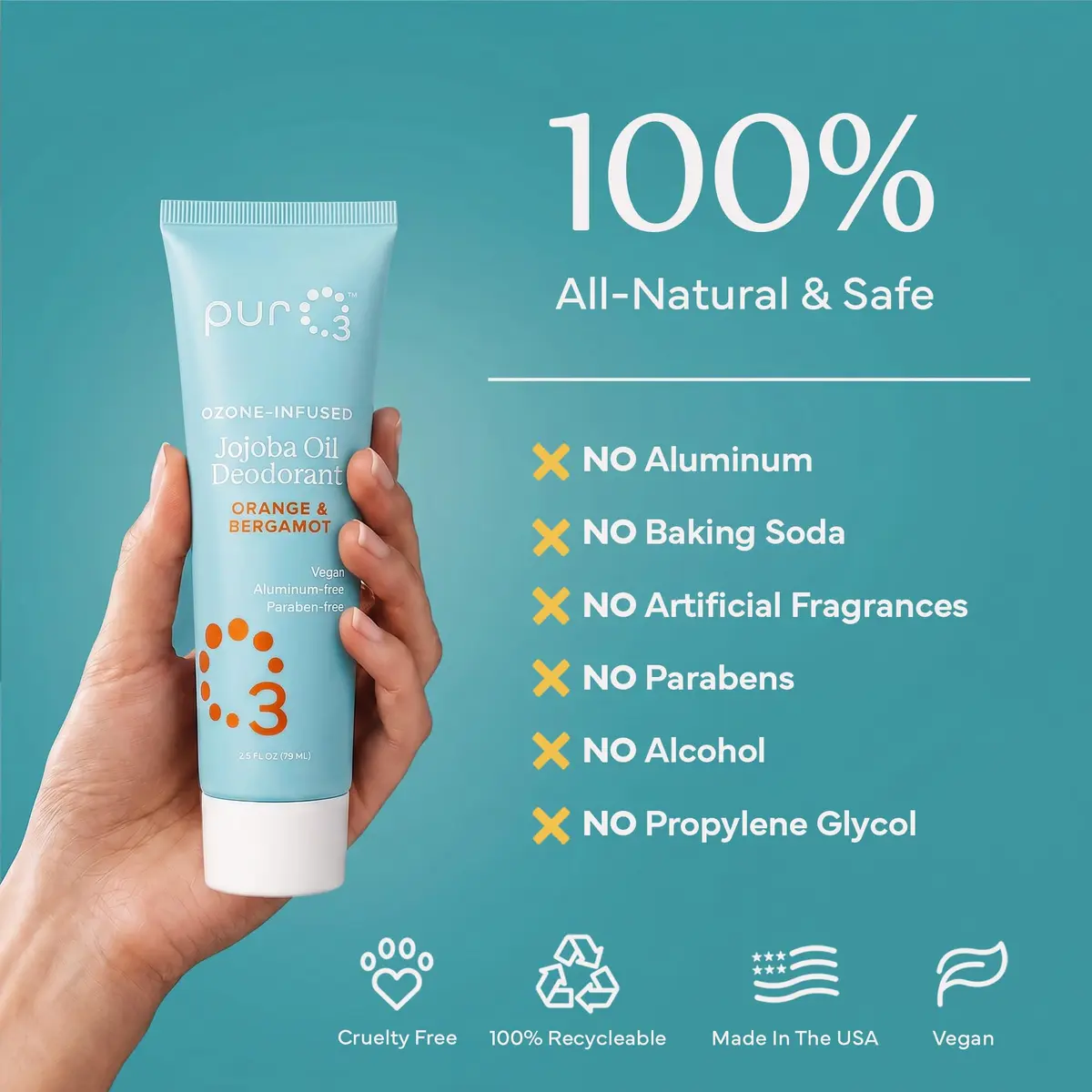 PurO3 Jojoba Oil Organic Deodorant, Orange & Bergamot | Natural Vegan Roll-On, 2.5 fl oz - view 8