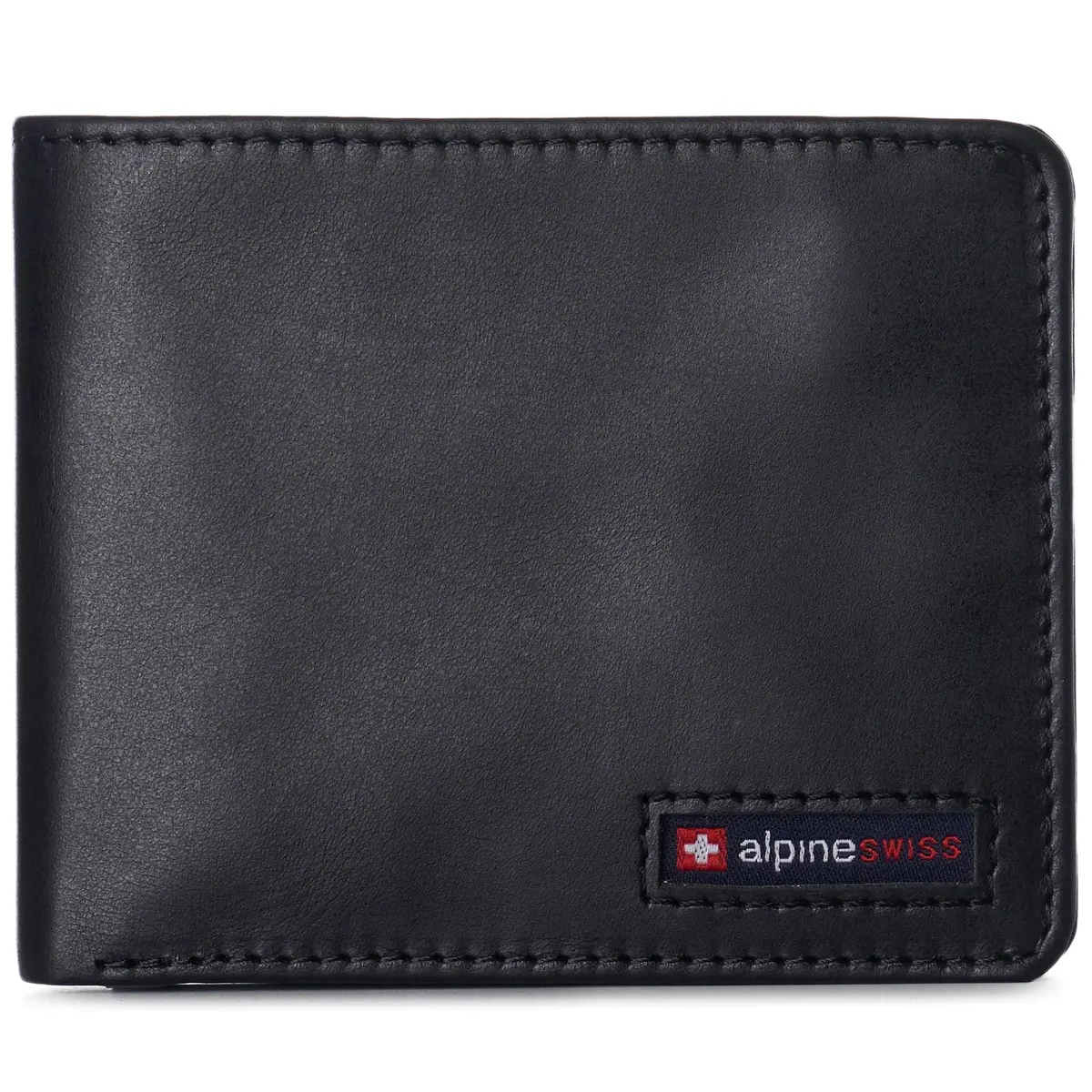 Alpine Swiss Mens Wallet for Men | RFID Protected Leather Bifold | 14 Card Pockets | Gift Box | 2 ID Windows | Glossy Nappa Black - main product image