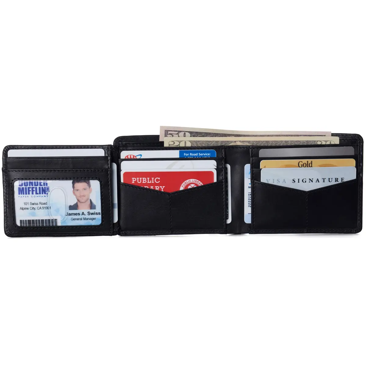 Alpine Swiss Mens Wallet for Men | RFID Protected Leather Bifold | 14 Card Pockets | Gift Box | 2 ID Windows | Glossy Nappa Black - view 6