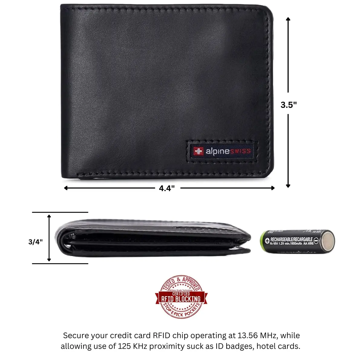 Alpine Swiss Mens Wallet for Men | RFID Protected Leather Bifold | 14 Card Pockets | Gift Box | 2 ID Windows | Glossy Nappa Black - view 3