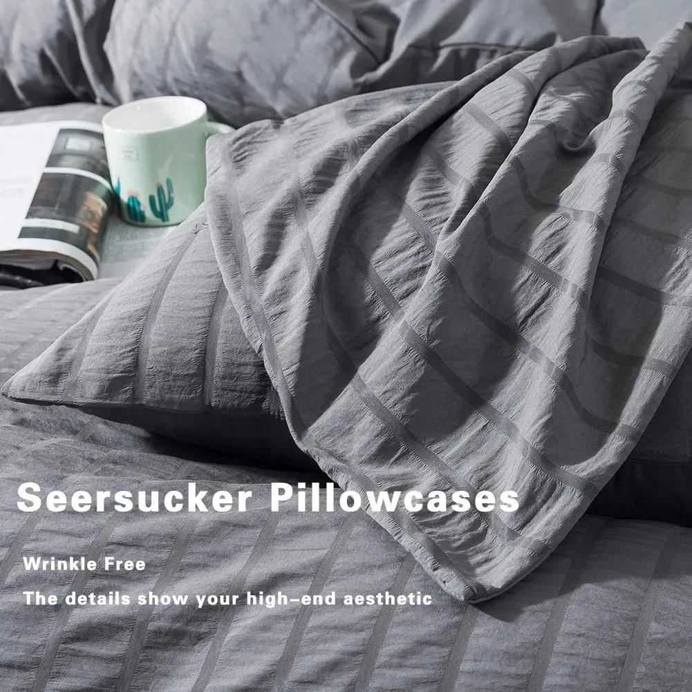 AveLom Textured Seersucker King Duvet Cover Set | Microfiber with Corner Ties & Zipper - view 5