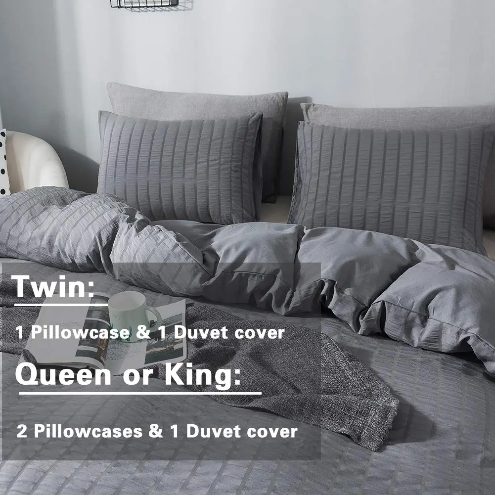 AveLom Textured Seersucker King Duvet Cover Set | Microfiber with Corner Ties & Zipper - view 6