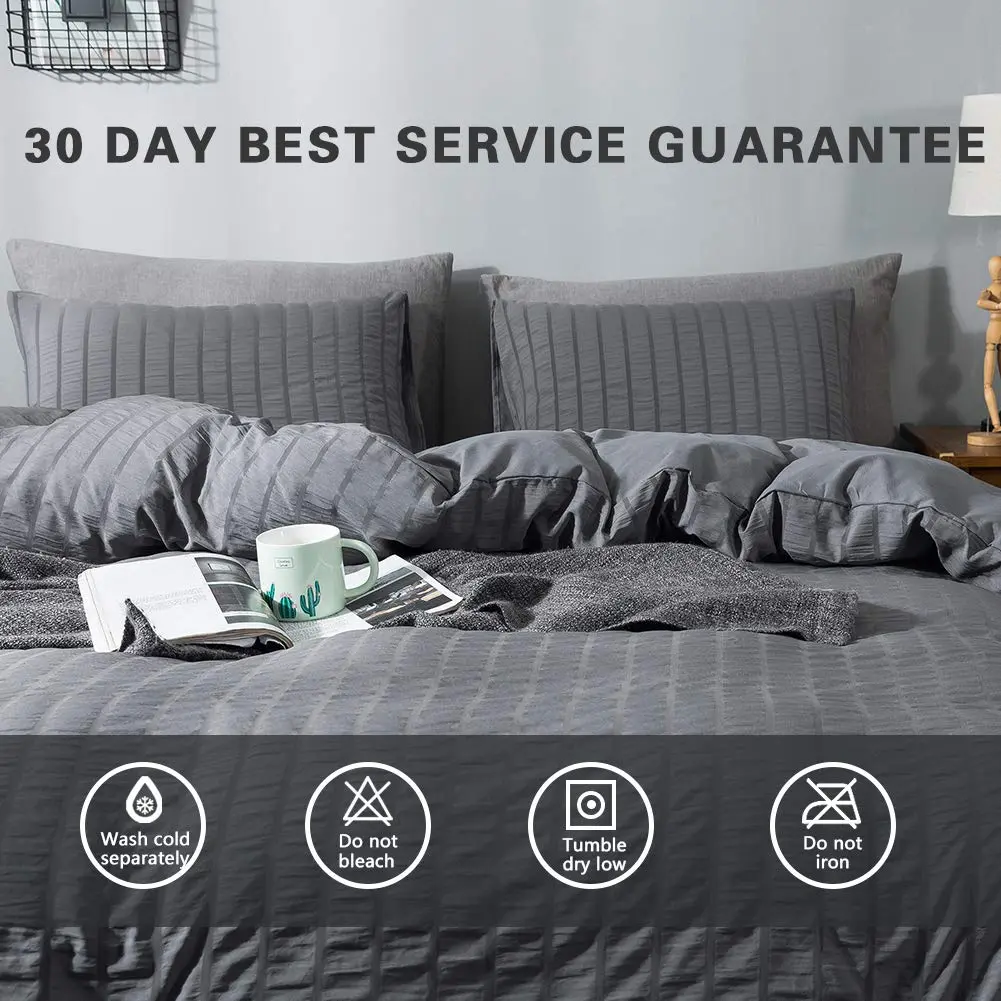 AveLom Textured Seersucker King Duvet Cover Set | Microfiber with Corner Ties & Zipper - view 7