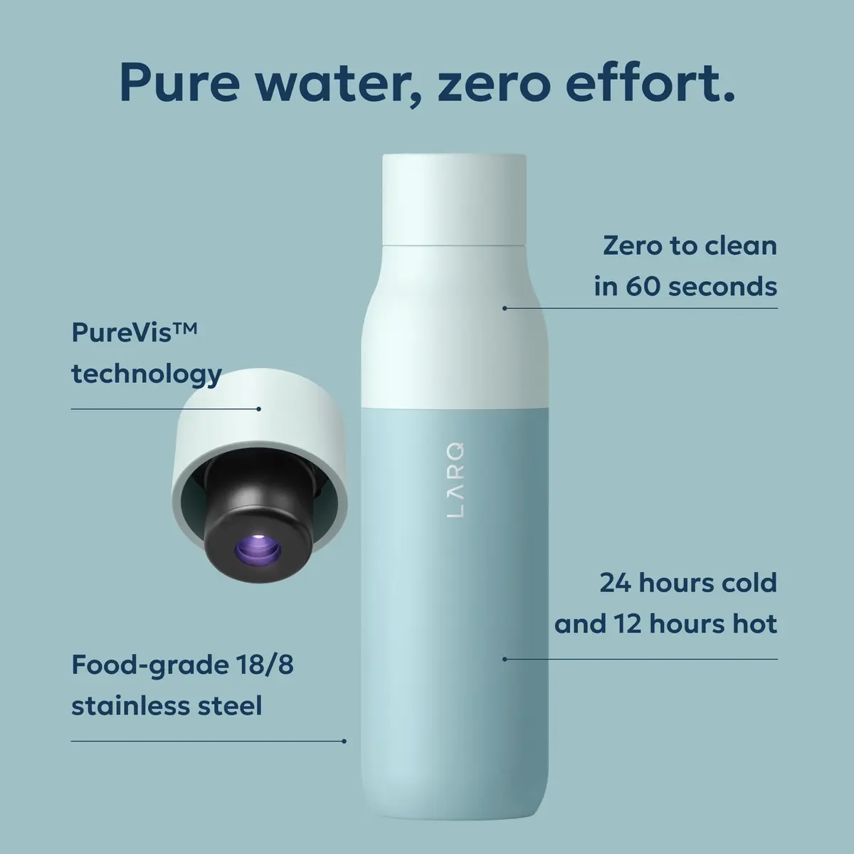 LARQ PureVis Self-Cleaning UV Insulated Stainless Steel Water Bottle 17 oz | Smart Hydration with UV-C Technology - view 2