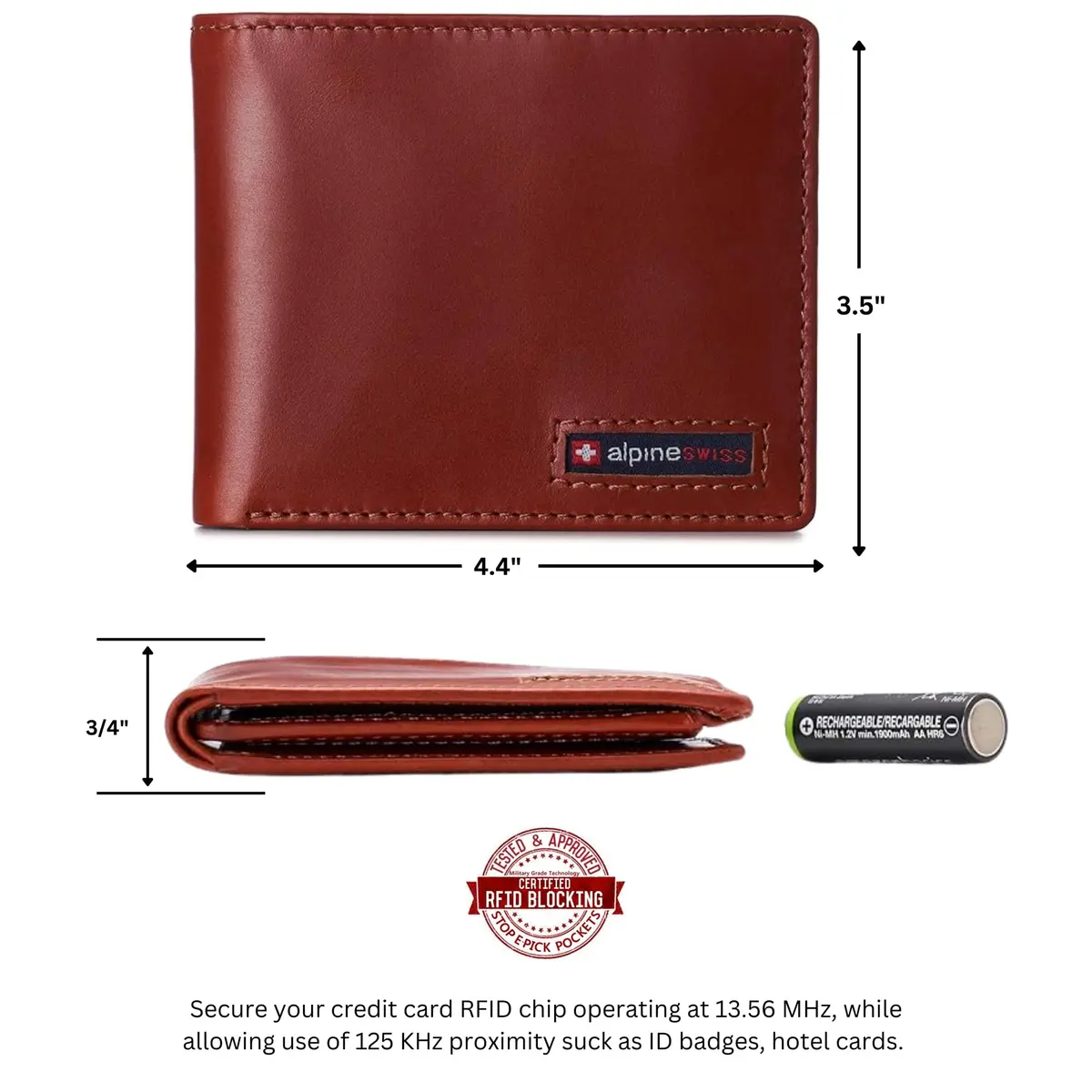 Alpine Swiss Spencer RFID Leather Bifold Wallet for Men | 11.1 cm (4.37") | 14 Card Slots - view 3