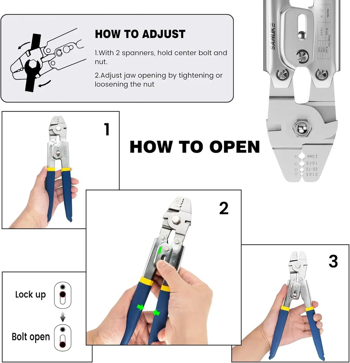 Sanuke Wire Rope Crimping Kit with 160pcs Ferrule Sleeves & 10pcs Steel Thimbles | 2.2mm Cable Swaging Tool - view 6