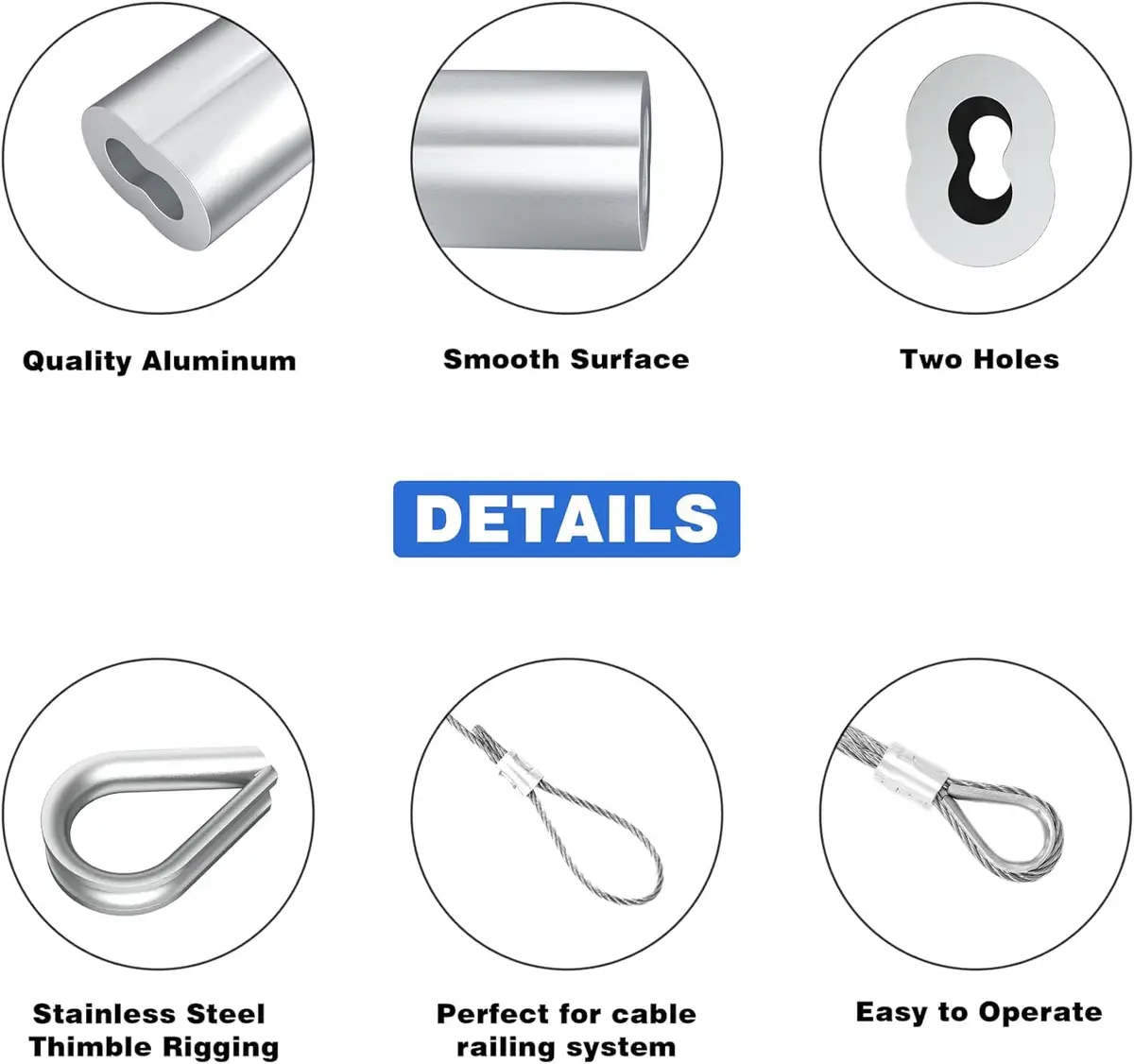 Sanuke Wire Rope Crimping Kit with 160pcs Ferrule Sleeves & 10pcs Steel Thimbles | 2.2mm Cable Swaging Tool - view 9
