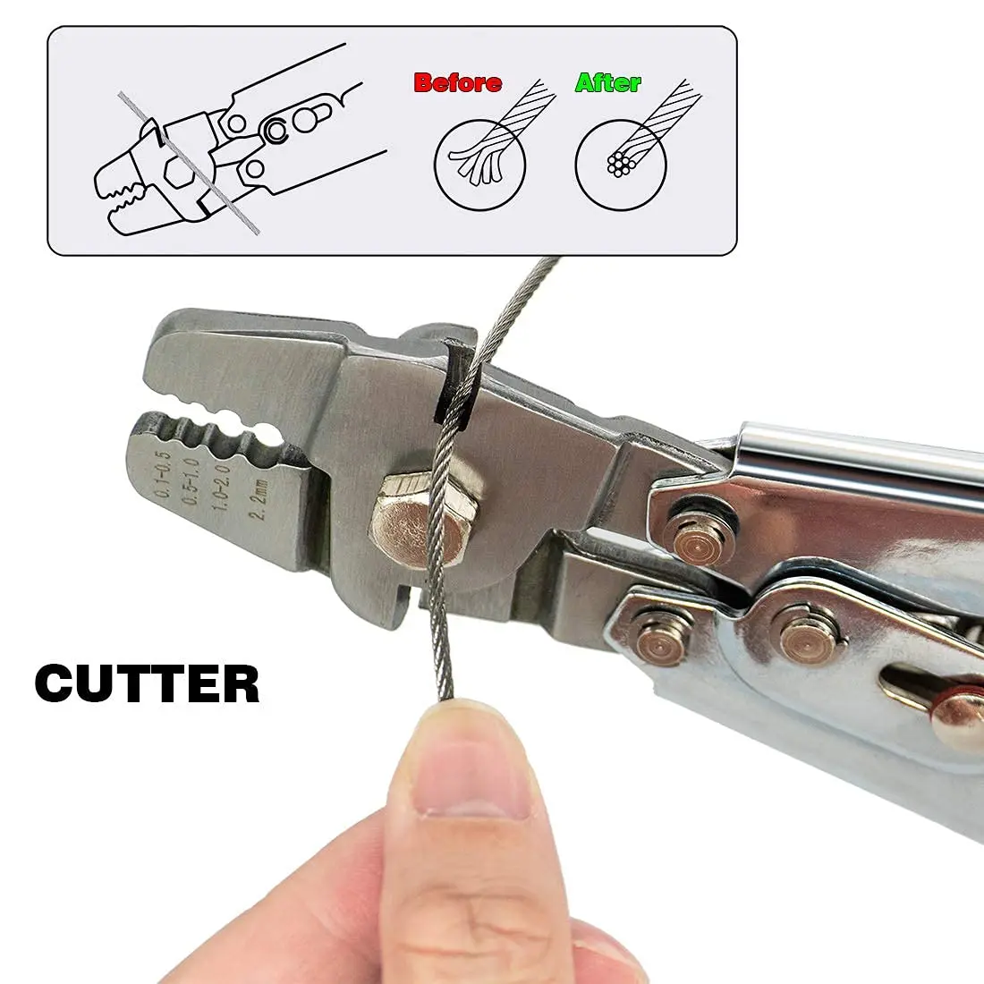Sanuke Wire Rope Crimping Kit with 160pcs Ferrule Sleeves & 10pcs Steel Thimbles | 2.2mm Cable Swaging Tool - view 3