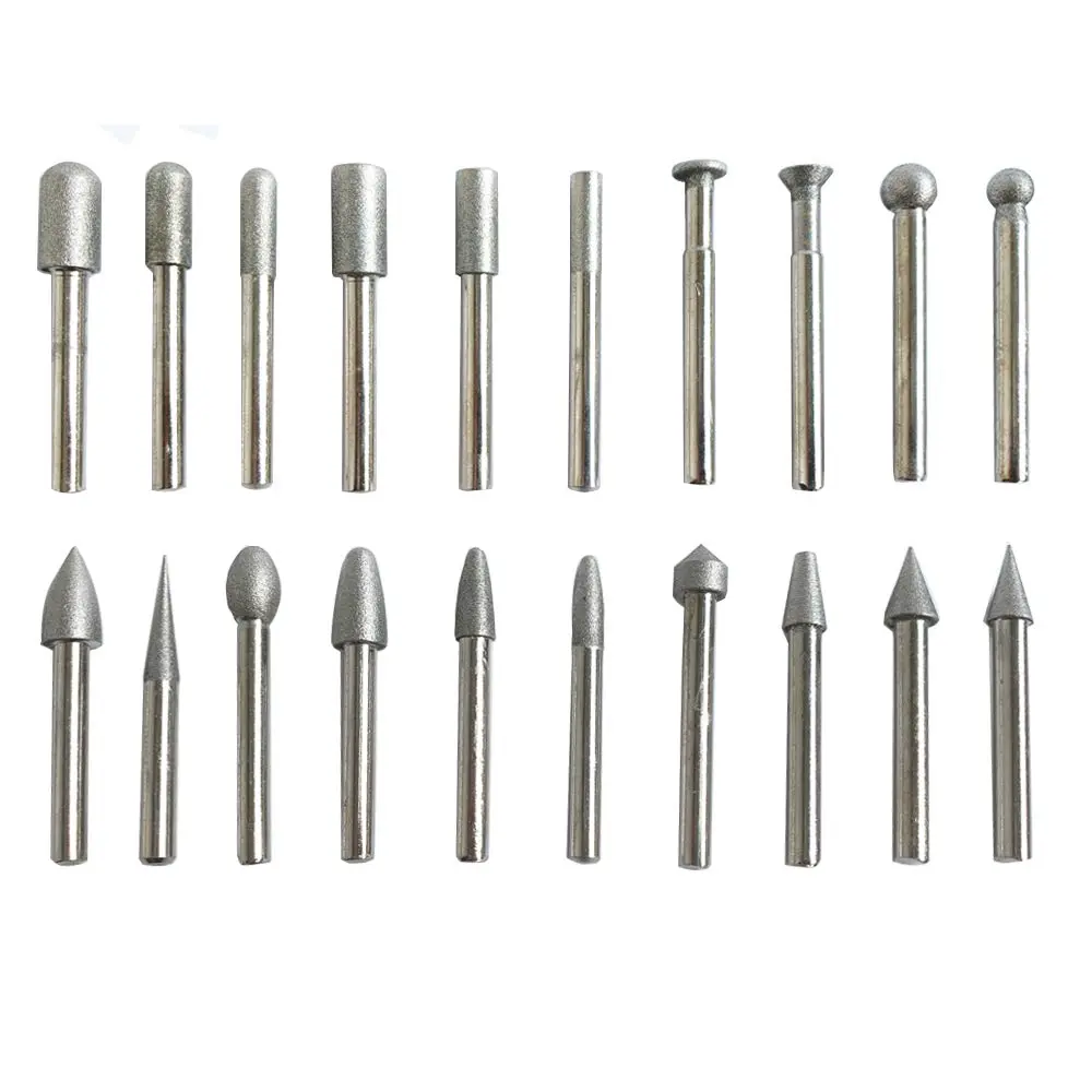 Lala Smill 1/4" Shank Diamond Grinding Burr Set, 20pcs 120 Grit Sphere, Cylinder, Bullet, Taper Heads | For Hard Materials - main product image
