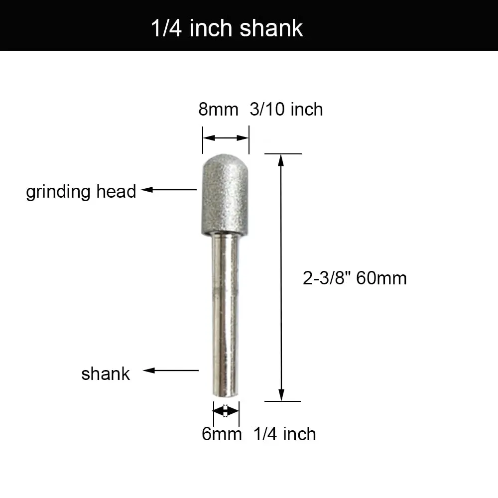Lala Smill 1/4" Shank Diamond Grinding Burr Set, 20pcs 120 Grit Sphere, Cylinder, Bullet, Taper Heads | For Hard Materials - view 3