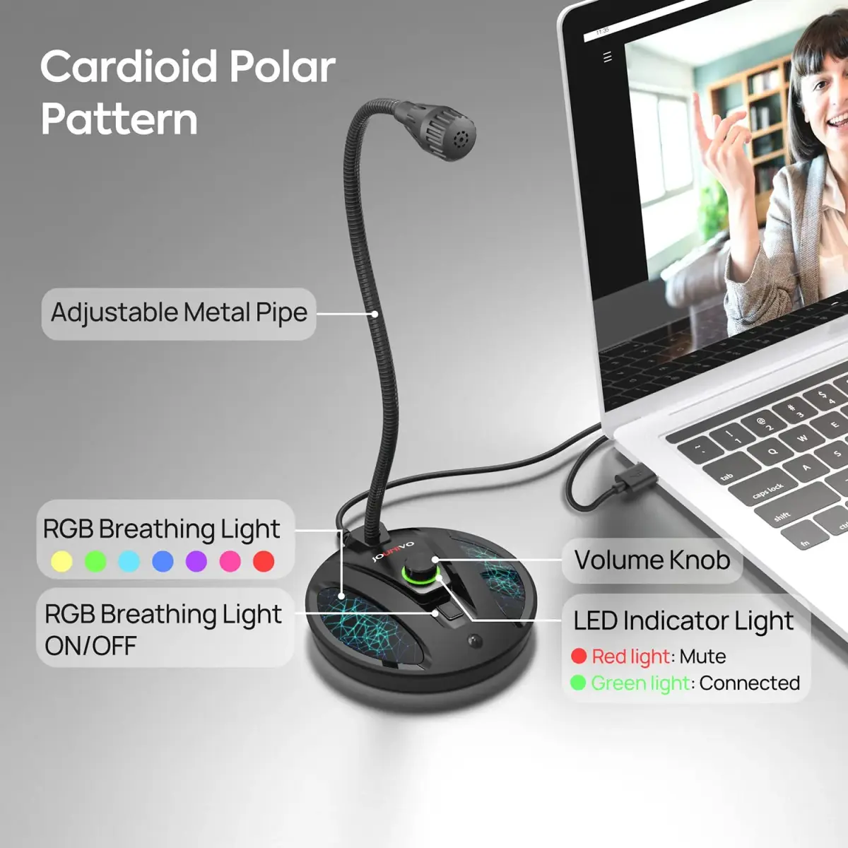 JOUNIVO JV603PRO USB Condenser Microphone for PC & Mac | Cardioid Podcast Mic with Mute Button & LED - view 4