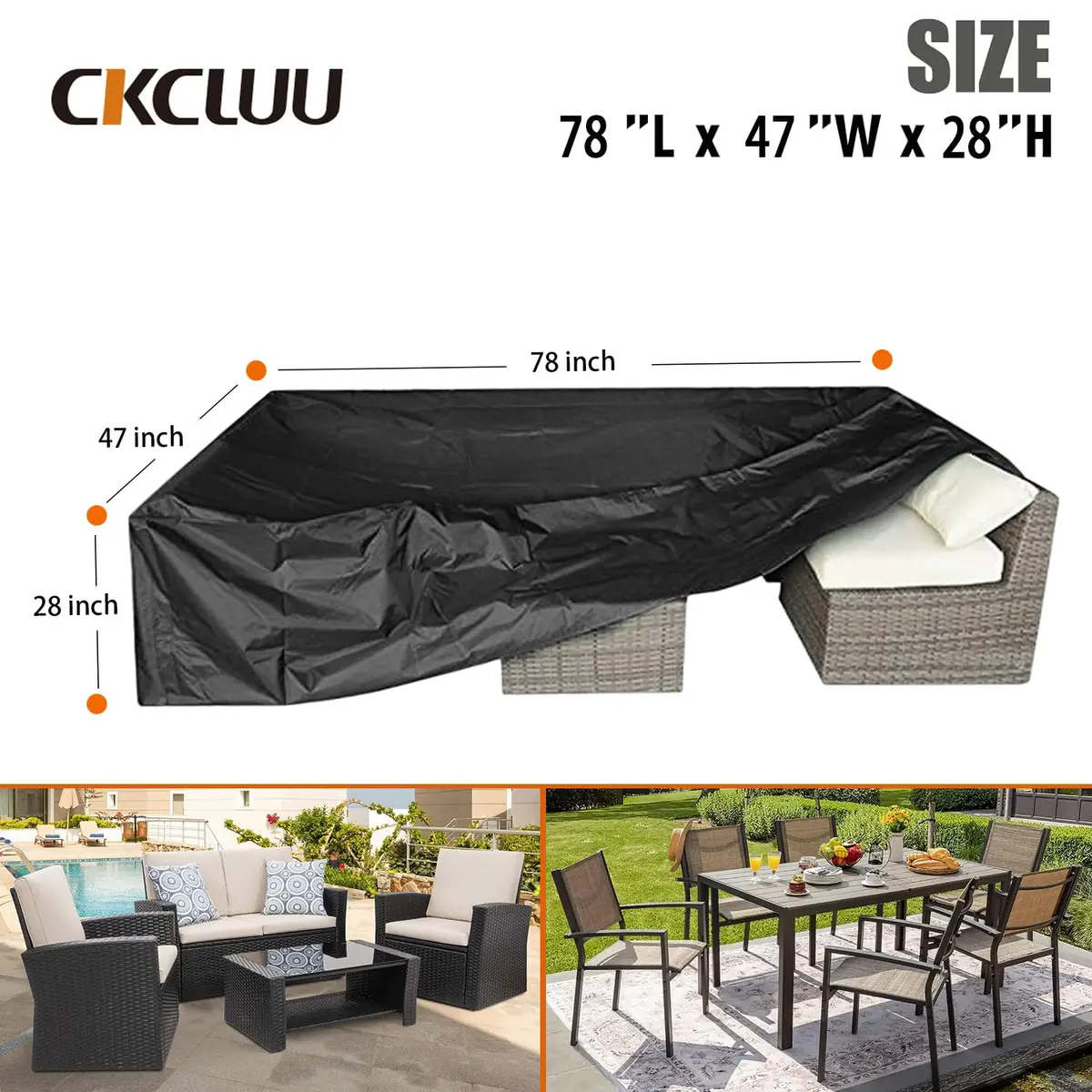 CKCLUU Patio Furniture Cover 208 cm x 158 cm x 76 cm | Waterproof 420D Oxford Fabric with Buckles - view 6