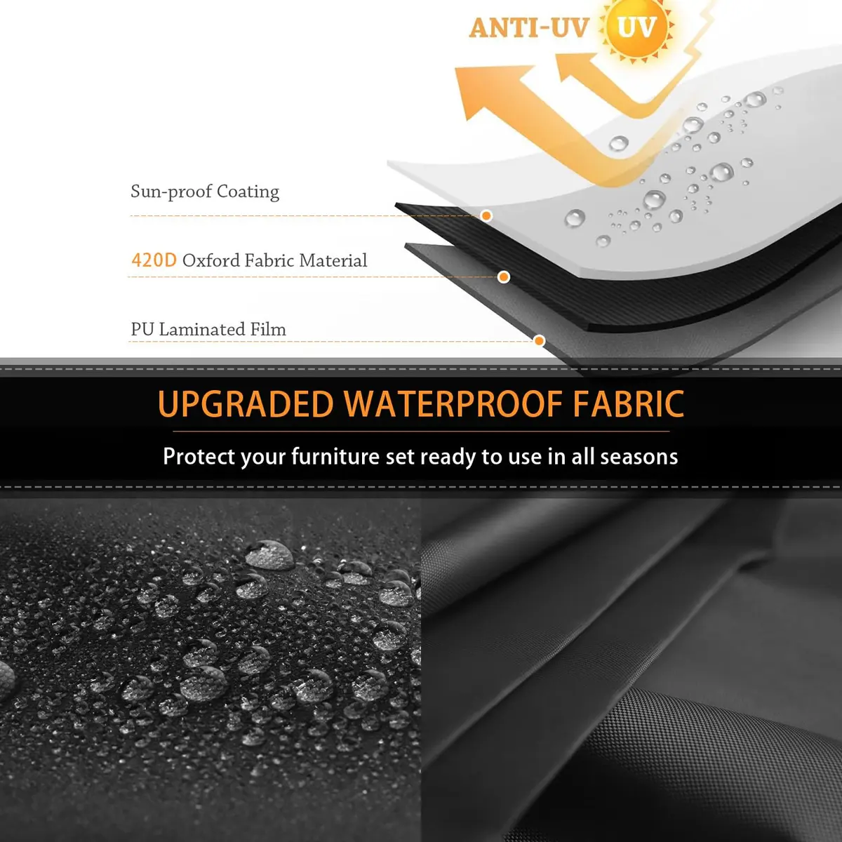 CKCLUU Patio Furniture Cover 208 cm x 158 cm x 76 cm | Waterproof 420D Oxford Fabric with Buckles - view 4