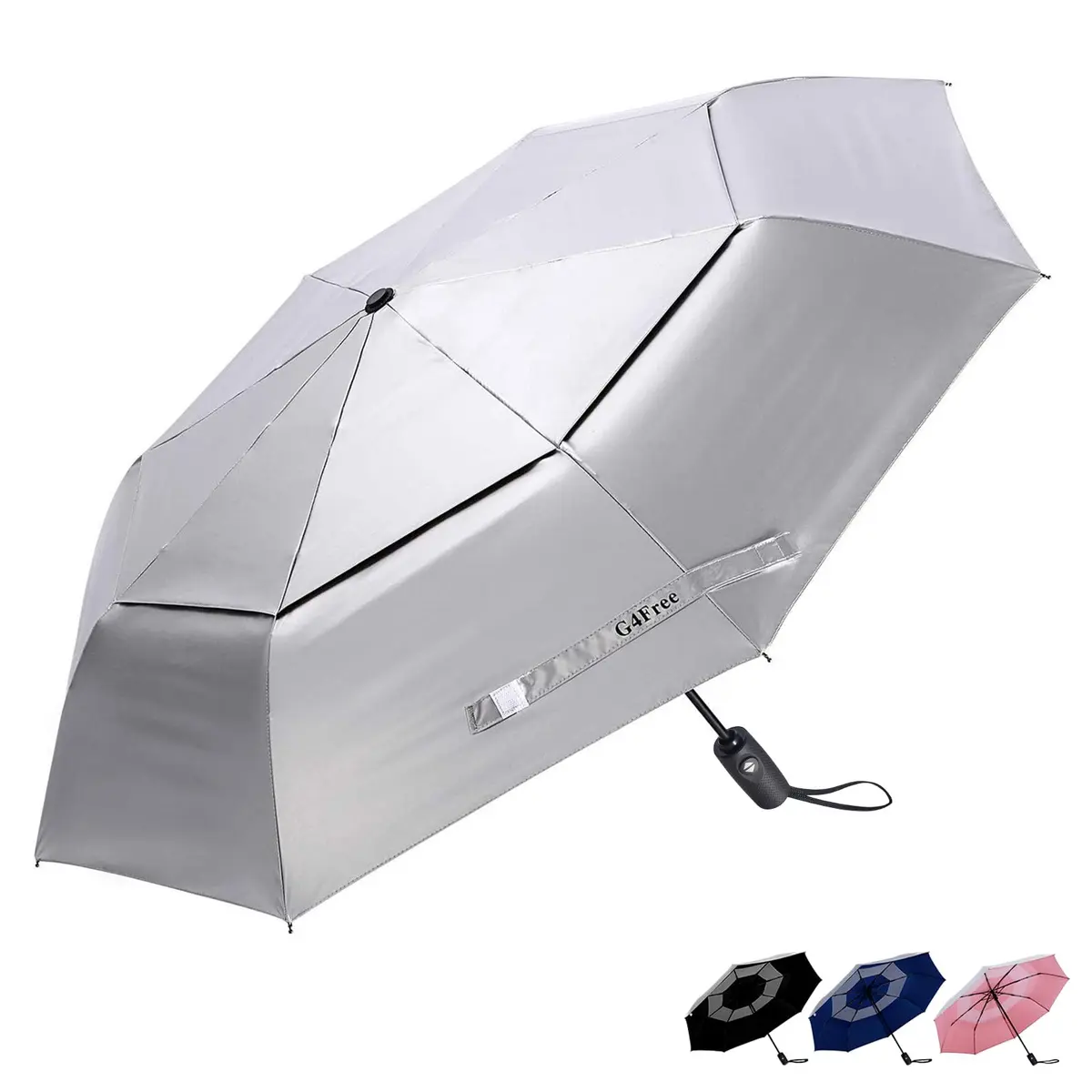 G4Free UPF 50+ UV Protection Travel Umbrella 46 Inch Sun Umbrella | Windproof & Waterproof with Silver Coating - main product image