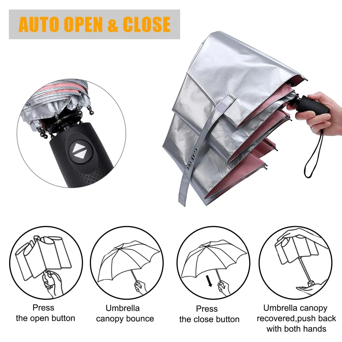G4Free UPF 50+ UV Protection Travel Umbrella 46 Inch Sun Umbrella | Windproof & Waterproof with Silver Coating - view 6