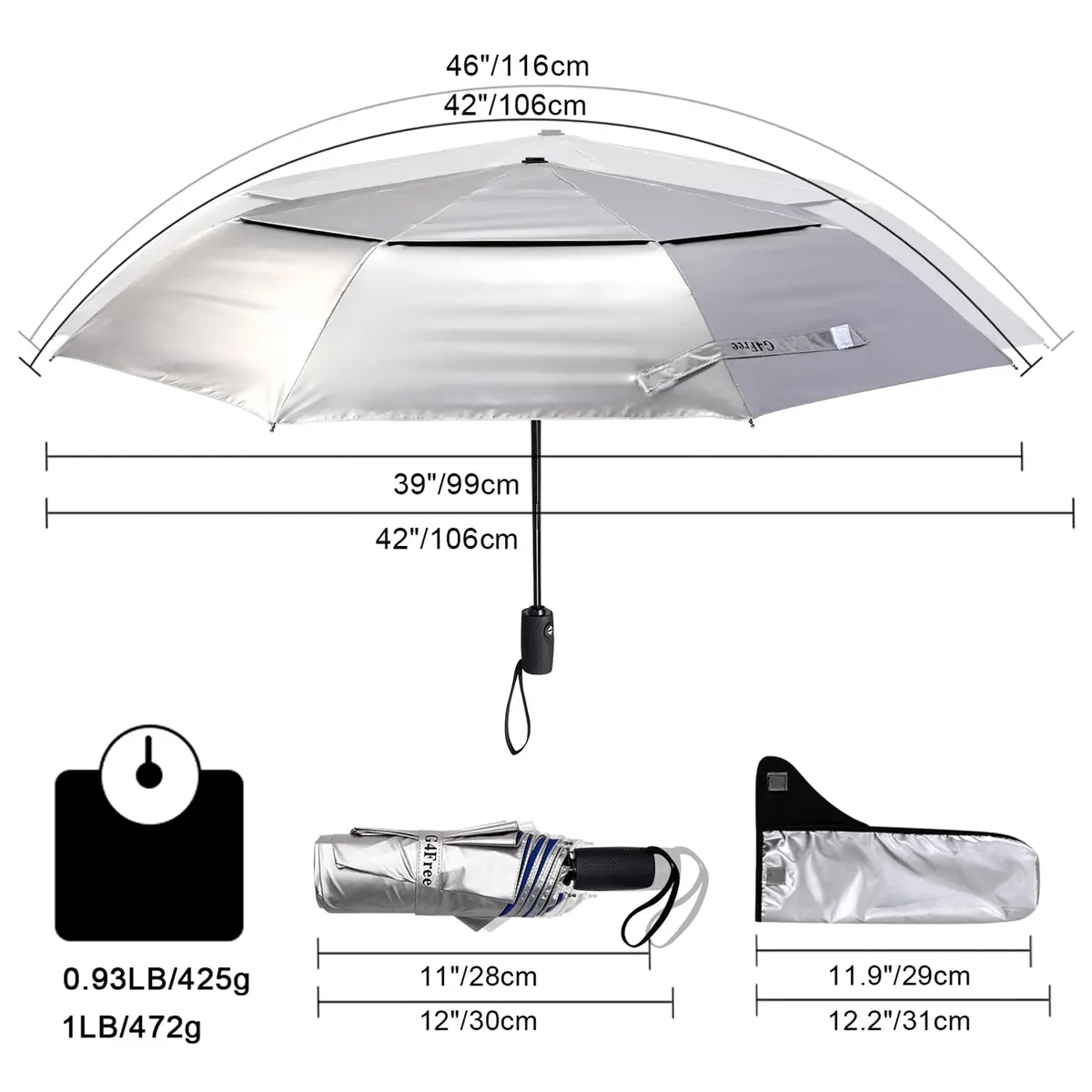 G4Free UPF 50+ UV Protection Travel Umbrella 46 Inch Sun Umbrella | Windproof & Waterproof, Auto Open/Close, Compact Size - view 5