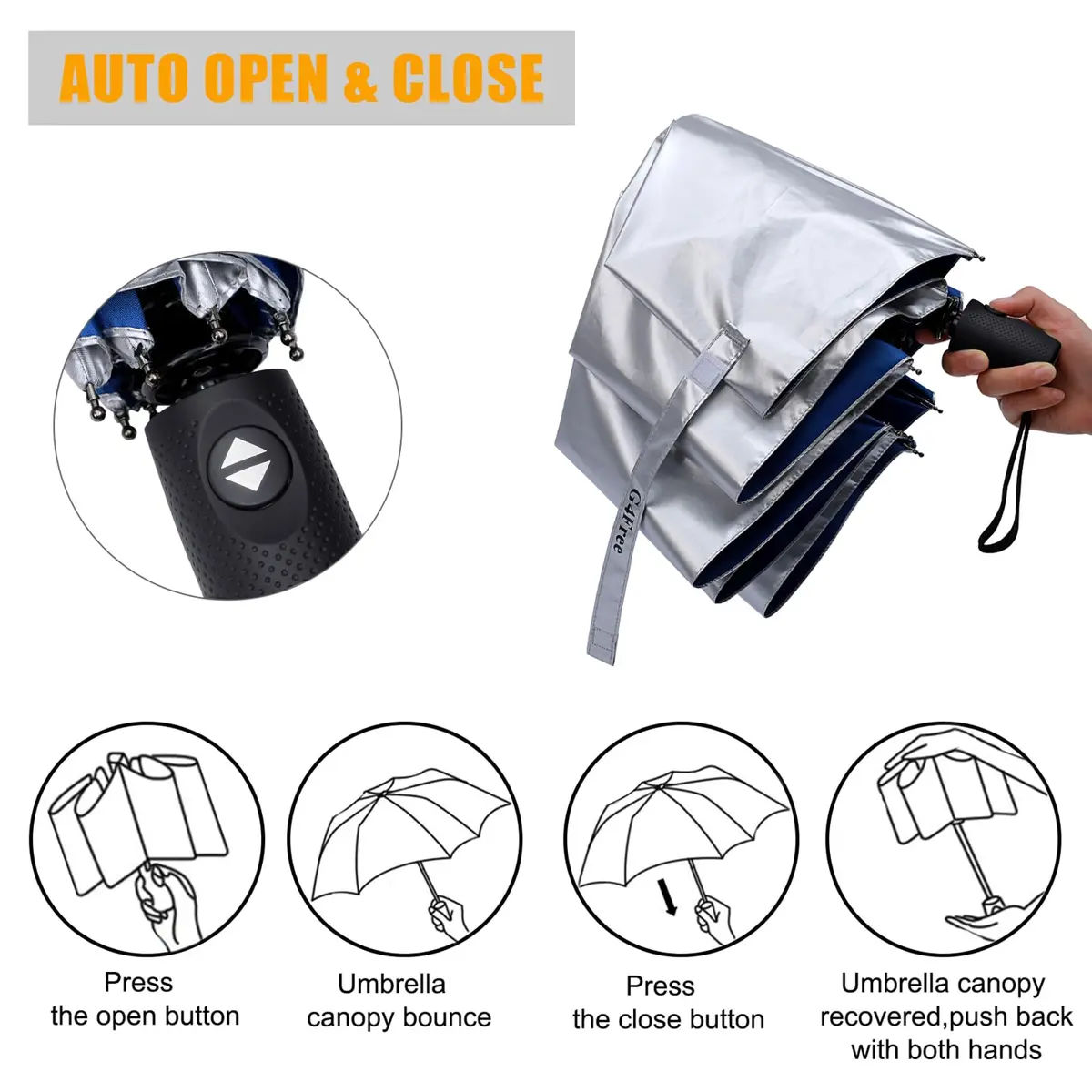 G4Free UPF 50+ UV Protection Travel Umbrella 46 Inch Sun Umbrella | Windproof & Waterproof, Auto Open/Close, Compact Size - view 6