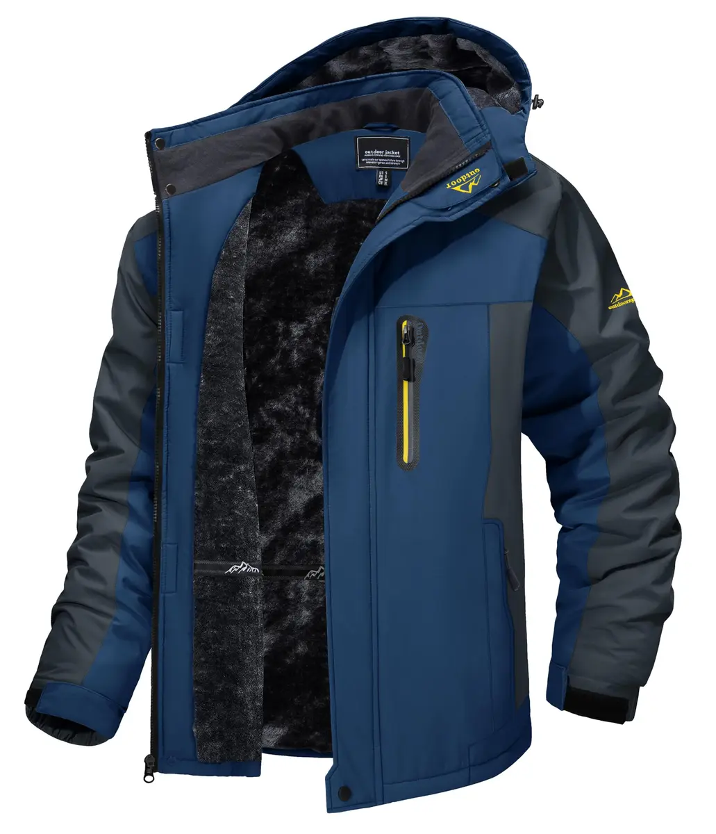 TACVASEN Men's Ski Jacket with Fleece Lining & Detachable Hood - Navy Medium | Water-Resistant & Windproof - main product image