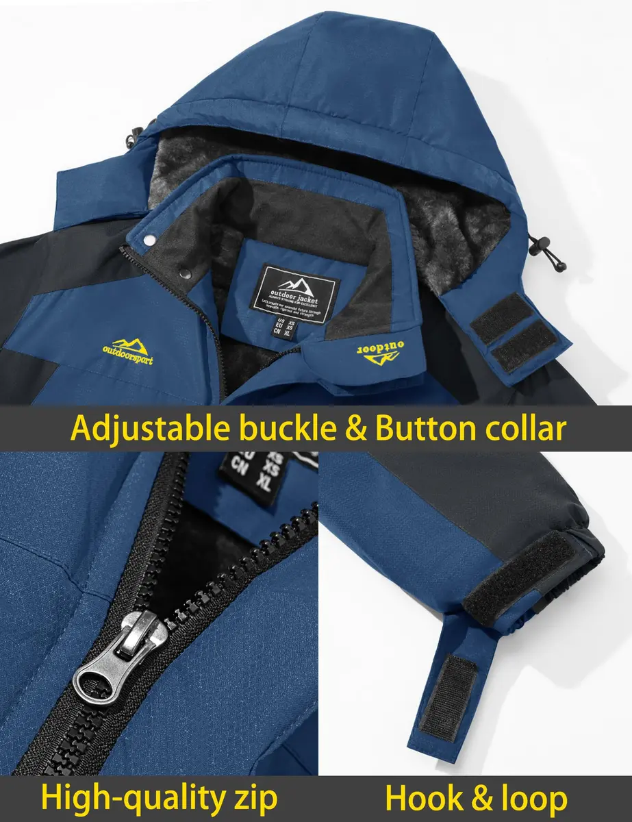 TACVASEN Men's Ski Jacket with Fleece Lining & Detachable Hood - Navy Medium | Water-Resistant & Windproof - view 5