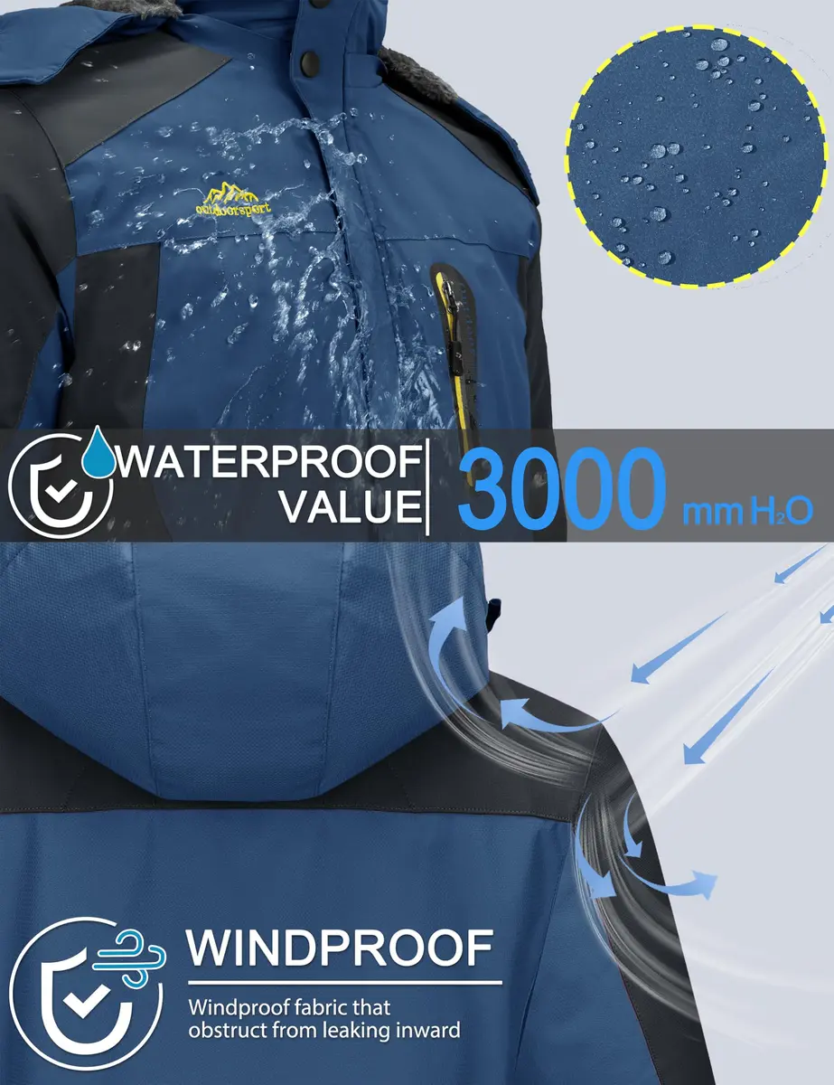 TACVASEN Men's Ski Jacket with Fleece Lining & Detachable Hood - Navy Medium | Water-Resistant & Windproof - view 2