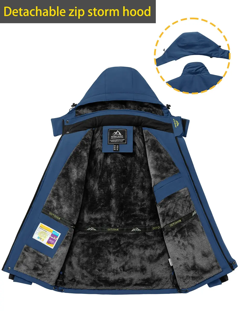 TACVASEN Men's Ski Jacket with Fleece Lining & Detachable Hood - Navy Medium | Water-Resistant & Windproof - view 4