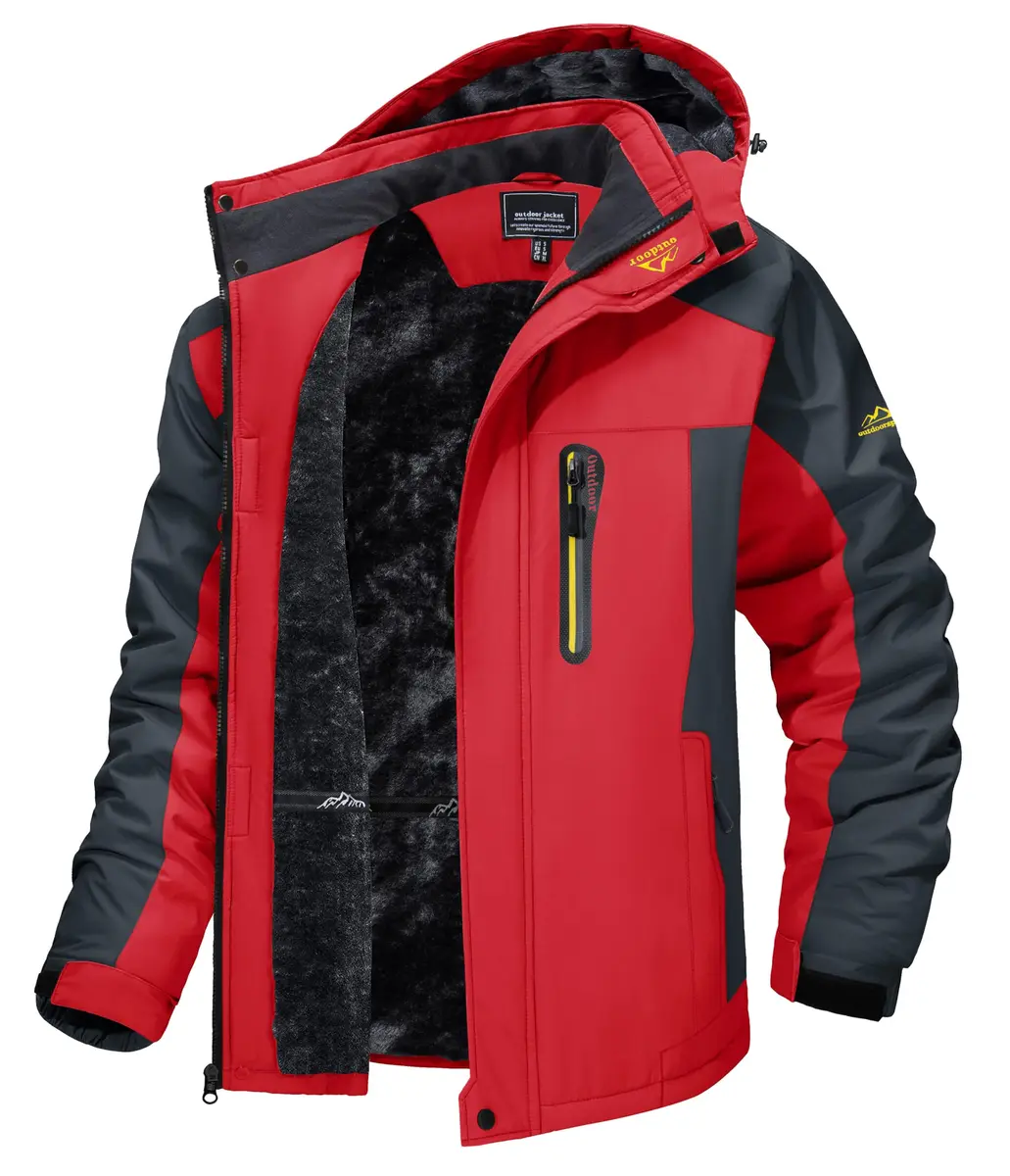 TACVASEN Men's Waterproof Ski Jacket Red XL | Windproof Fleece Lined Snowboard Coat - main product image