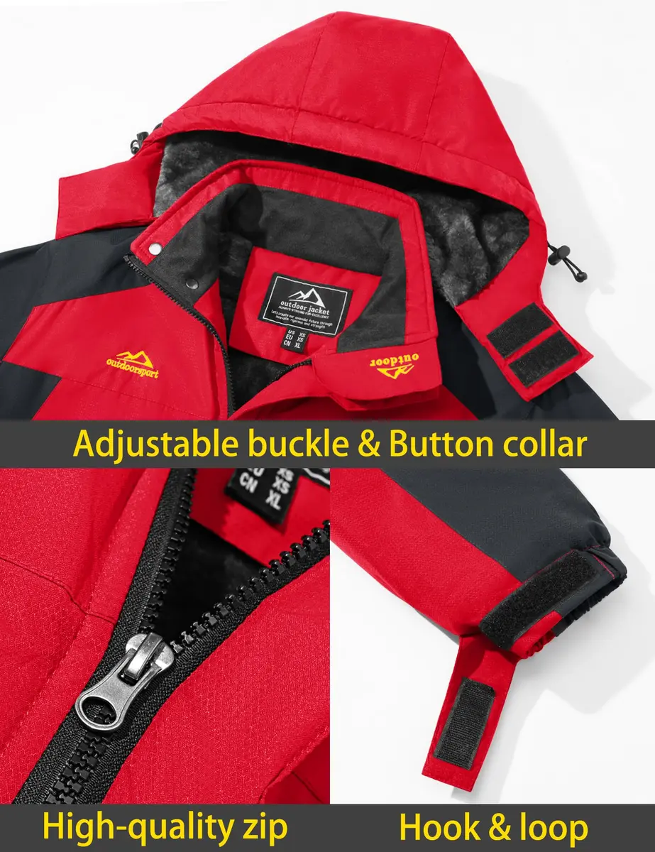 TACVASEN Men's Waterproof Ski Jacket Red XL | Windproof Fleece Lined Snowboard Coat - view 5