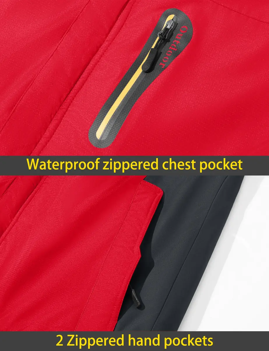 TACVASEN Men's Waterproof Ski Jacket Red XL | Windproof Fleece Lined Snowboard Coat - view 6