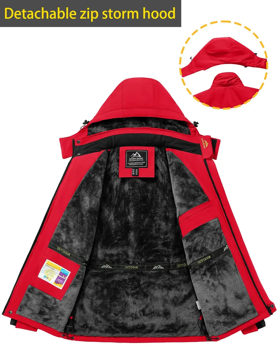 TACVASEN Men's Waterproof Ski Jacket Red XL | Windproof Fleece Lined Snowboard Coat - view 4