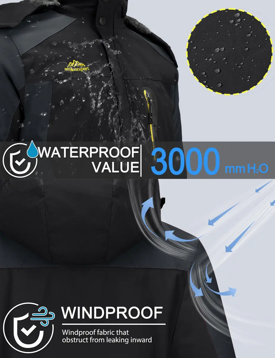 TACVASEN Men's Waterproof Ski Jacket XL (1.17 kg / 2.6 lb) | Windproof Fleece Lined Snowboard Coat - view 2