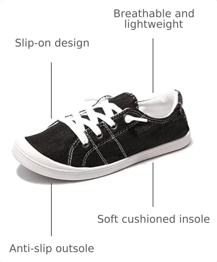 BENEKER Women's Slip-On Canvas Sneakers Low Top Walking Shoes Black | Breathable Lightweight Comfort for Everyday Wear - view 3