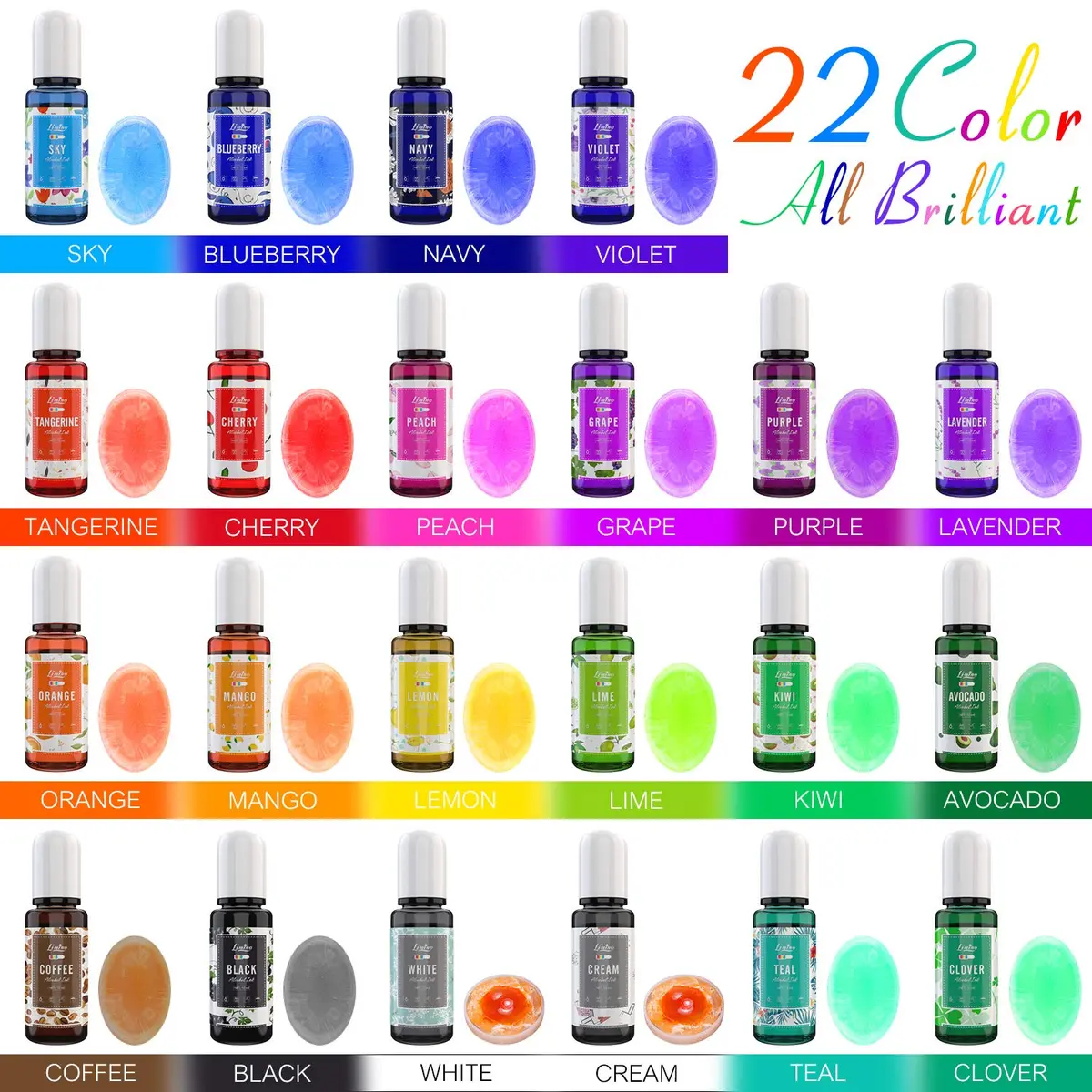 Limino Alcohol Ink Set 22 Colors 220ml (7.44 Fl Oz) | Highly Pigmented for Resin Art & Crafts - view 2