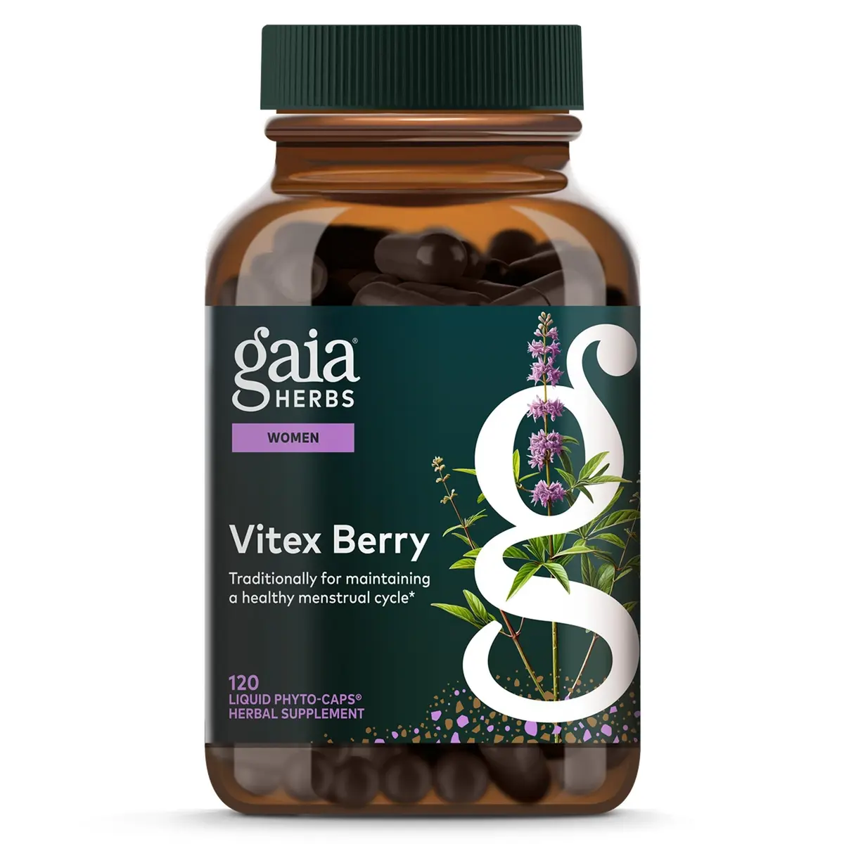 Gaia Herbs Vitex Berry 1000 mg Organic Chaste Tree Vegan Liquid Phyto-Caps 120 Count (60 Servings) | Supports Hormone Balance & Healthy Menstrual Cycle - main product image