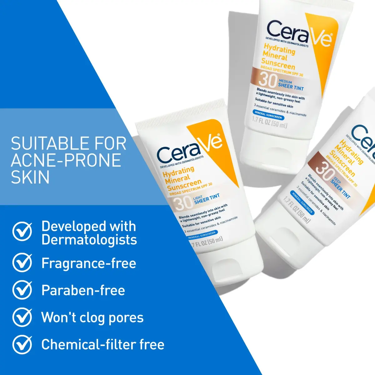 CeraVe Tinted Sunscreen SPF 30 Moisturizer Medium 1.7 Fl Oz (50 ml) | Dermatologist-Developed Mineral Sunscreen - view 5