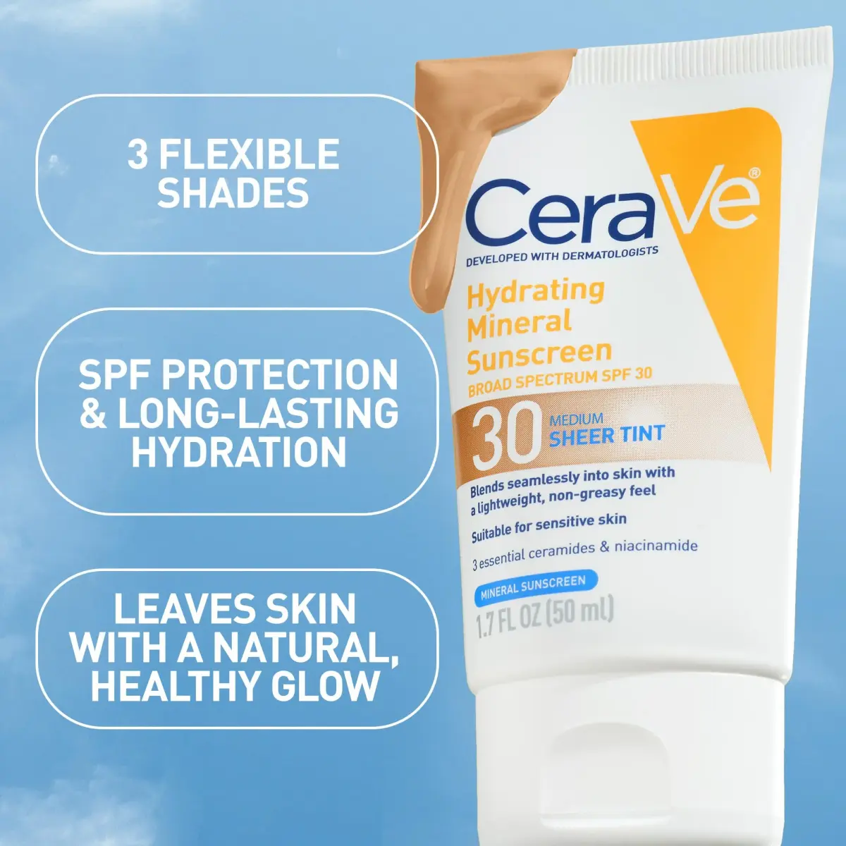 CeraVe Tinted Sunscreen SPF 30 Moisturizer Medium 1.7 Fl Oz (50 ml) | Dermatologist-Developed Mineral Sunscreen - view 6
