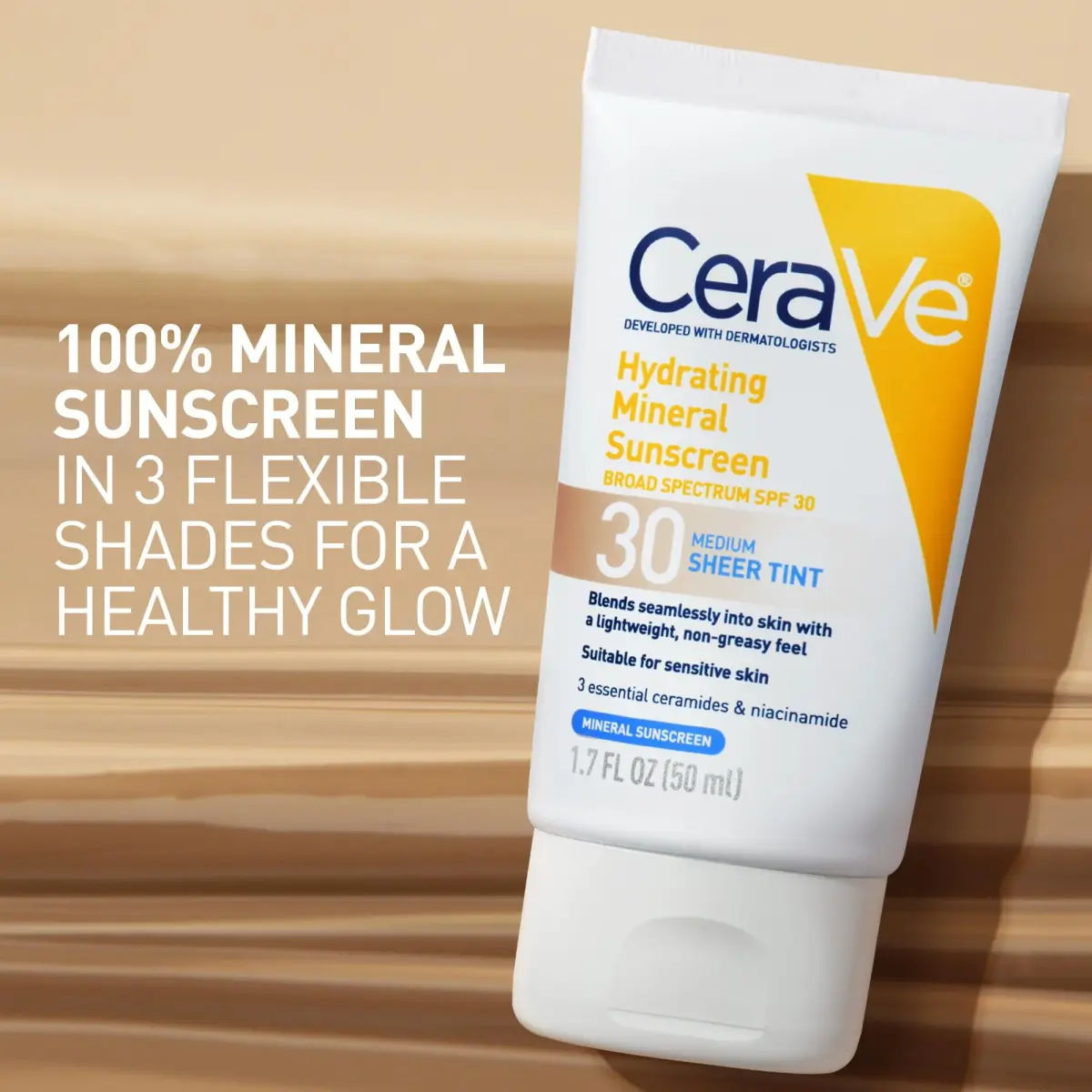 CeraVe Tinted Sunscreen SPF 30 Moisturizer Medium 1.7 Fl Oz (50 ml) | Dermatologist-Developed Mineral Sunscreen - view 3