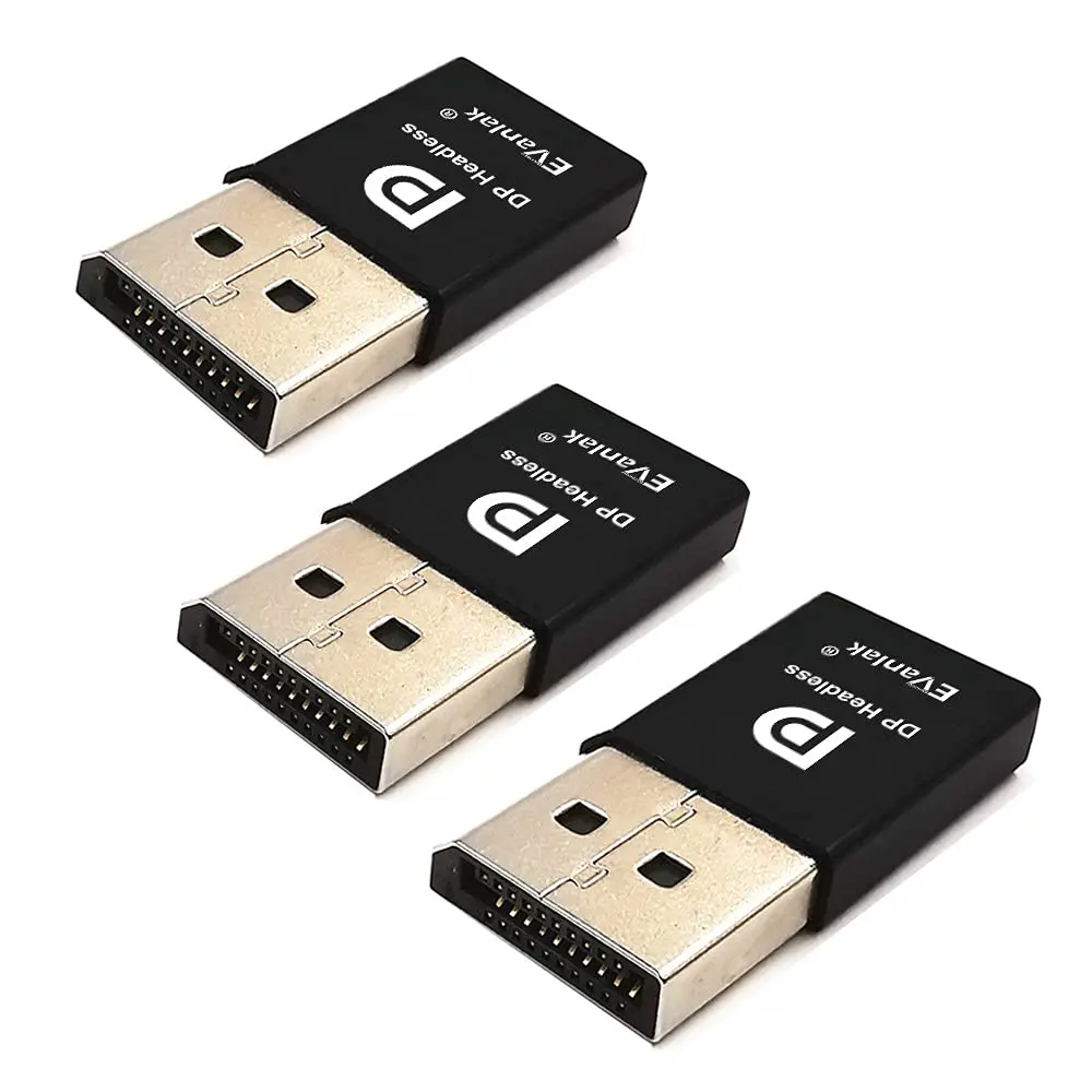 EVanlak DisplayPort Headless Ghost Emulator 3-Pack | 4K DP Dummy Plug for Remote GPU Processing - main product image