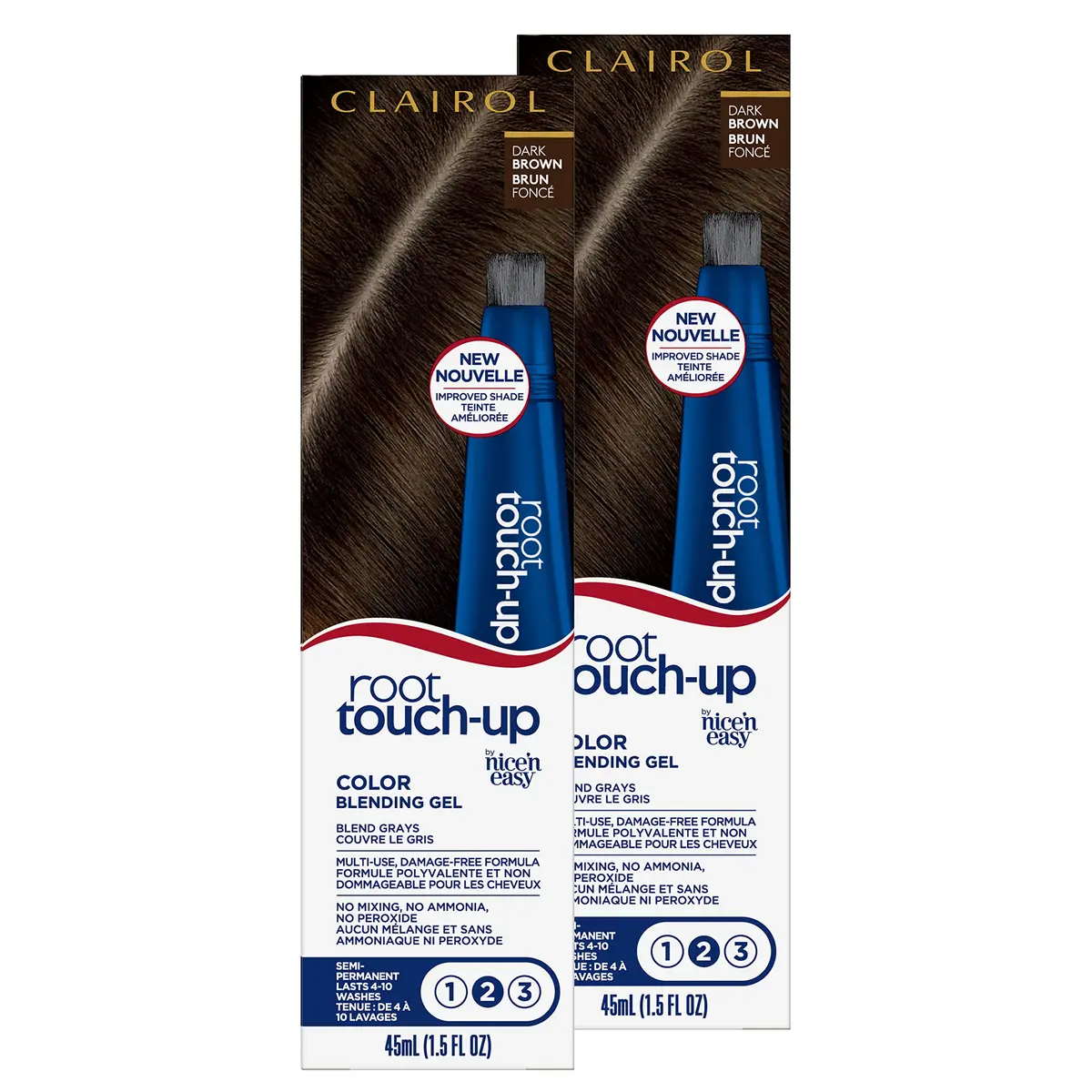 Clairol Root Touch-Up Semi-Permanent Hair Color Blending Gel, 4 Dark Brown, 1.5 Fl Oz (Pack of 2) | Blends Grays for Up to 10 Washes - main product image