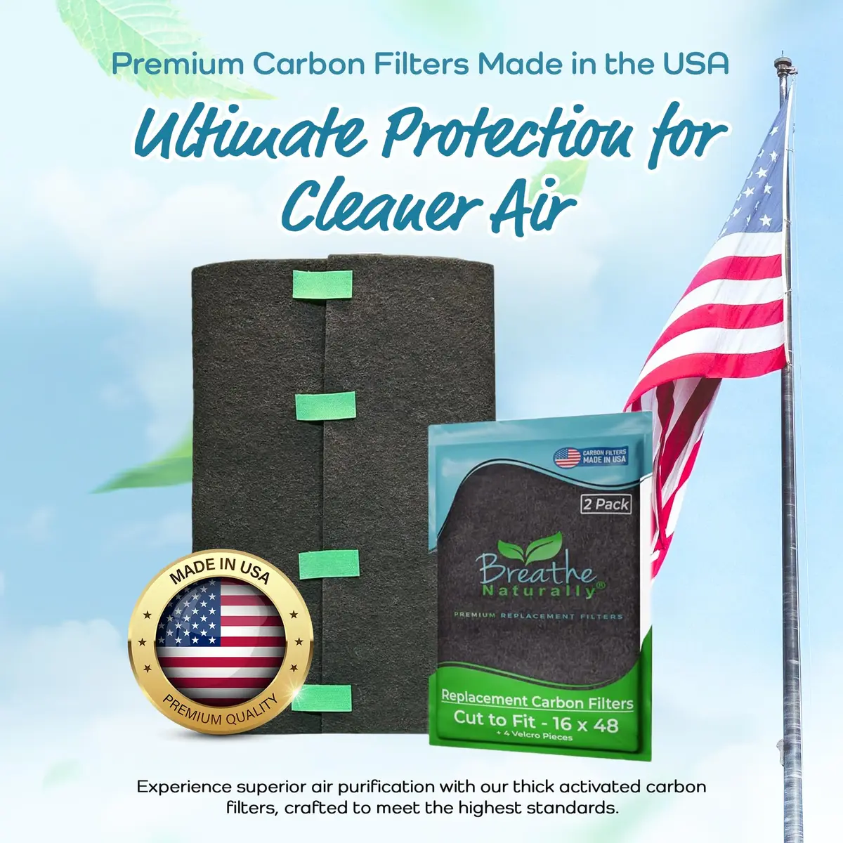 Breathe Naturally Universal Cut To Fit Activated Carbon Air Filter 16x48 | Premium USA Made Odor & Pollutant Filter - view 2