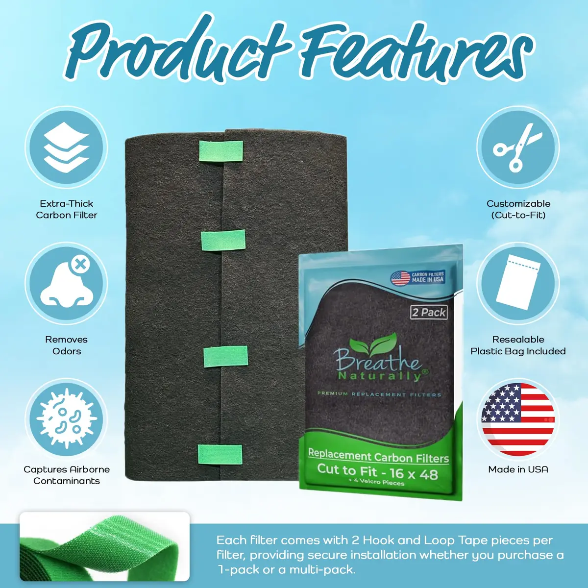 Breathe Naturally Universal Cut To Fit Activated Carbon Air Filter 16x48 | Premium USA Made Odor & Pollutant Filter - view 4