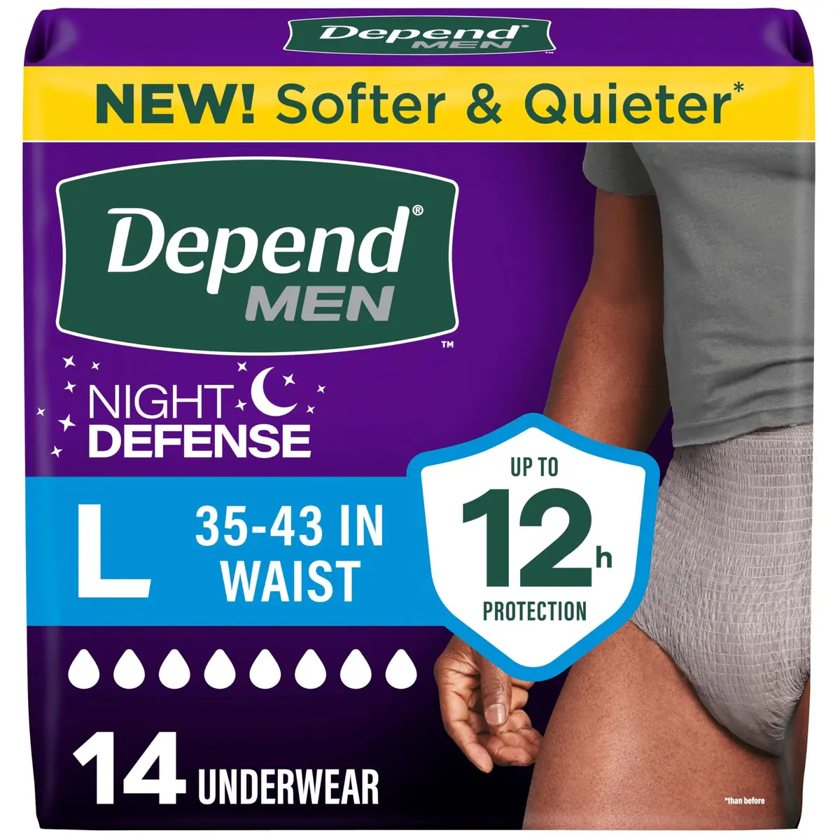 Depend Night Defense Adult Incontinence Underwear for Men, Large, 14 Count | Up to 12 Hours Overnight Protection - main product image