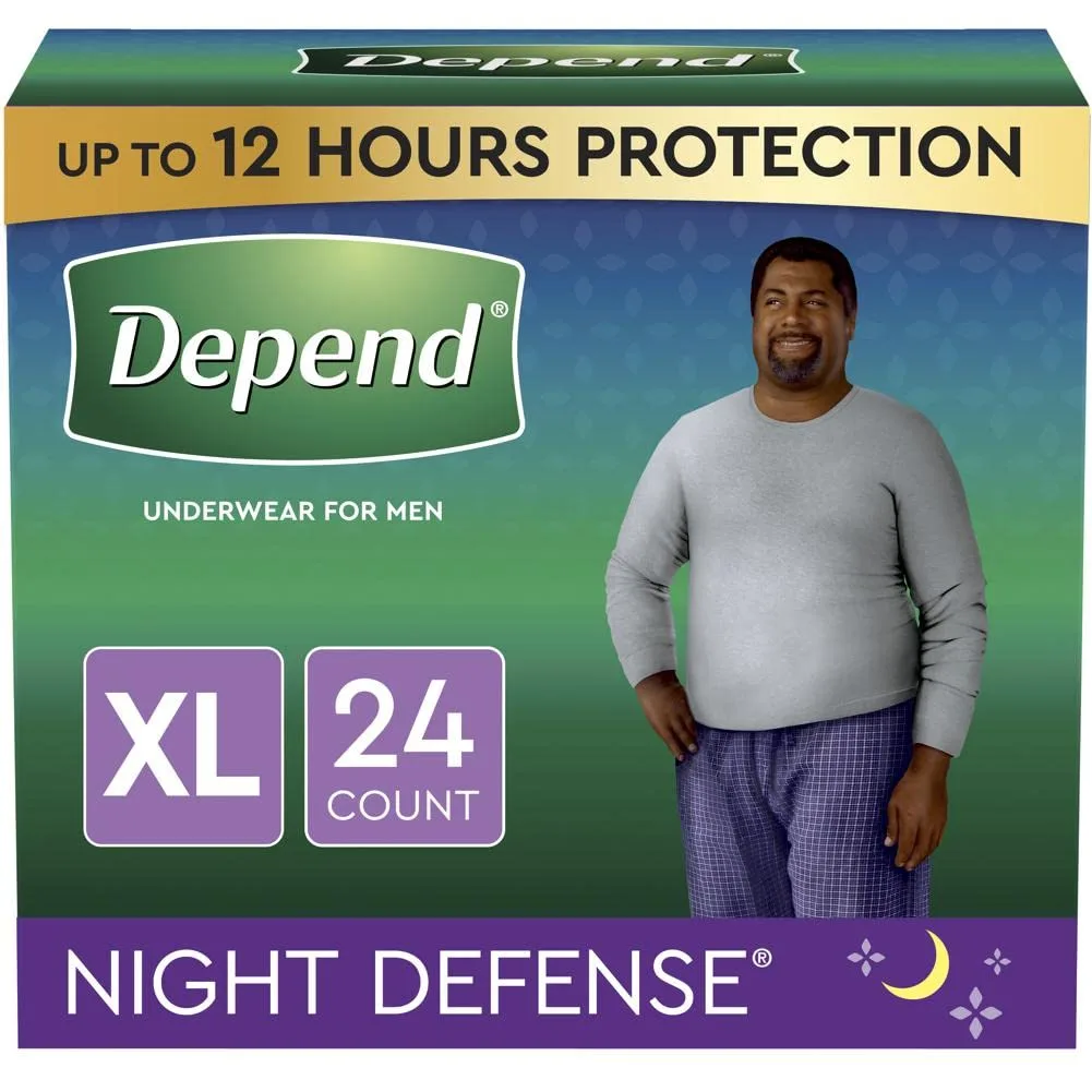 Depend Night Defense Men's Overnight Incontinence Underwear XL (24 Count) | 12-Hour Protection for Men - main product image