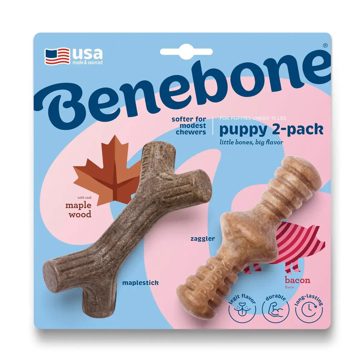 Benebone Puppy 2-Pack Maplestick/Zaggler Dog Chew Toys, Tiny | Durable Nylon Chew for Teething Pups - main product image